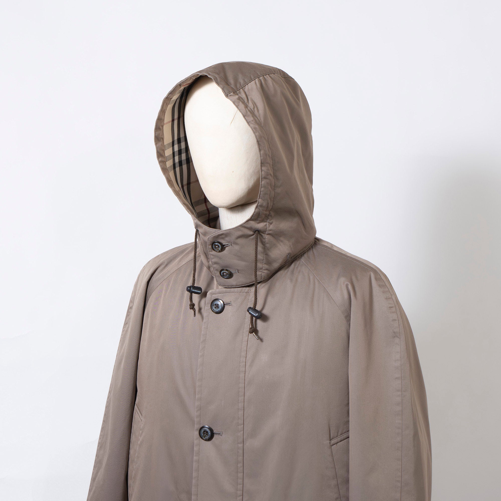 Burberry London Nova Check Hooded Balcony Coat with Liner and Raglan Sleeves, Beige, Size M, 3-Way, Men's Outerwear