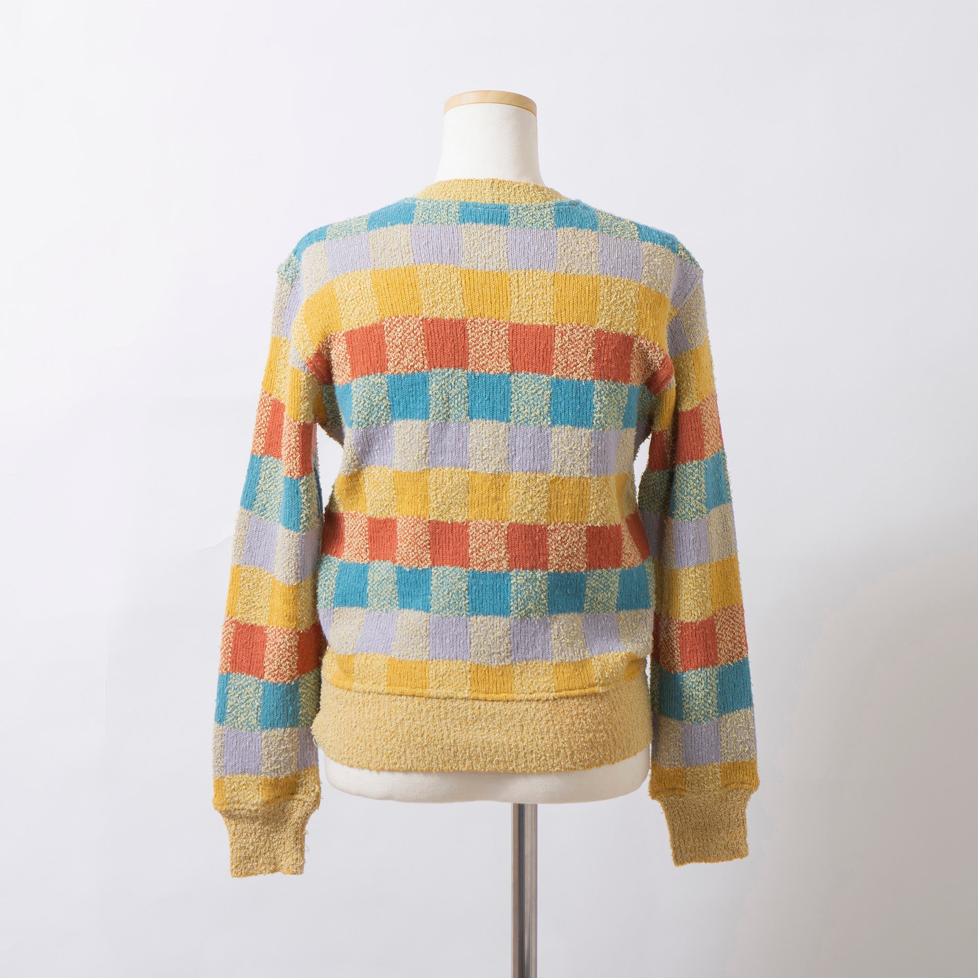【古着】ミッソーニ MISSONI クルーネック ニット セーター ブークレ チェック柄 マルチカラー S 長袖 イタリア製 レディース ユニセックス メンズ【中古】【ブランド古着】【USED】