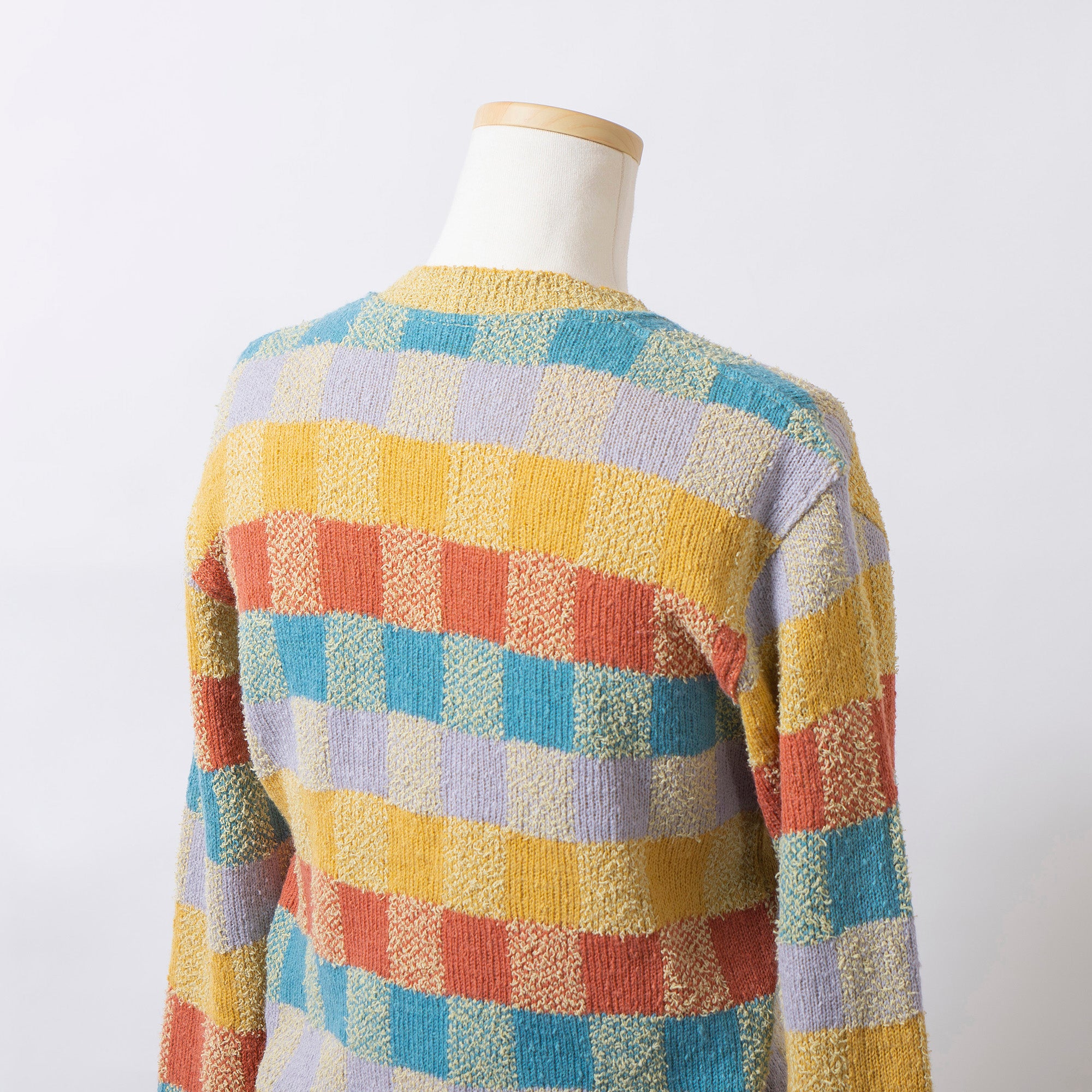 【古着】ミッソーニ MISSONI クルーネック ニット セーター ブークレ チェック柄 マルチカラー S 長袖 イタリア製 レディース ユニセックス メンズ【中古】【ブランド古着】【USED】