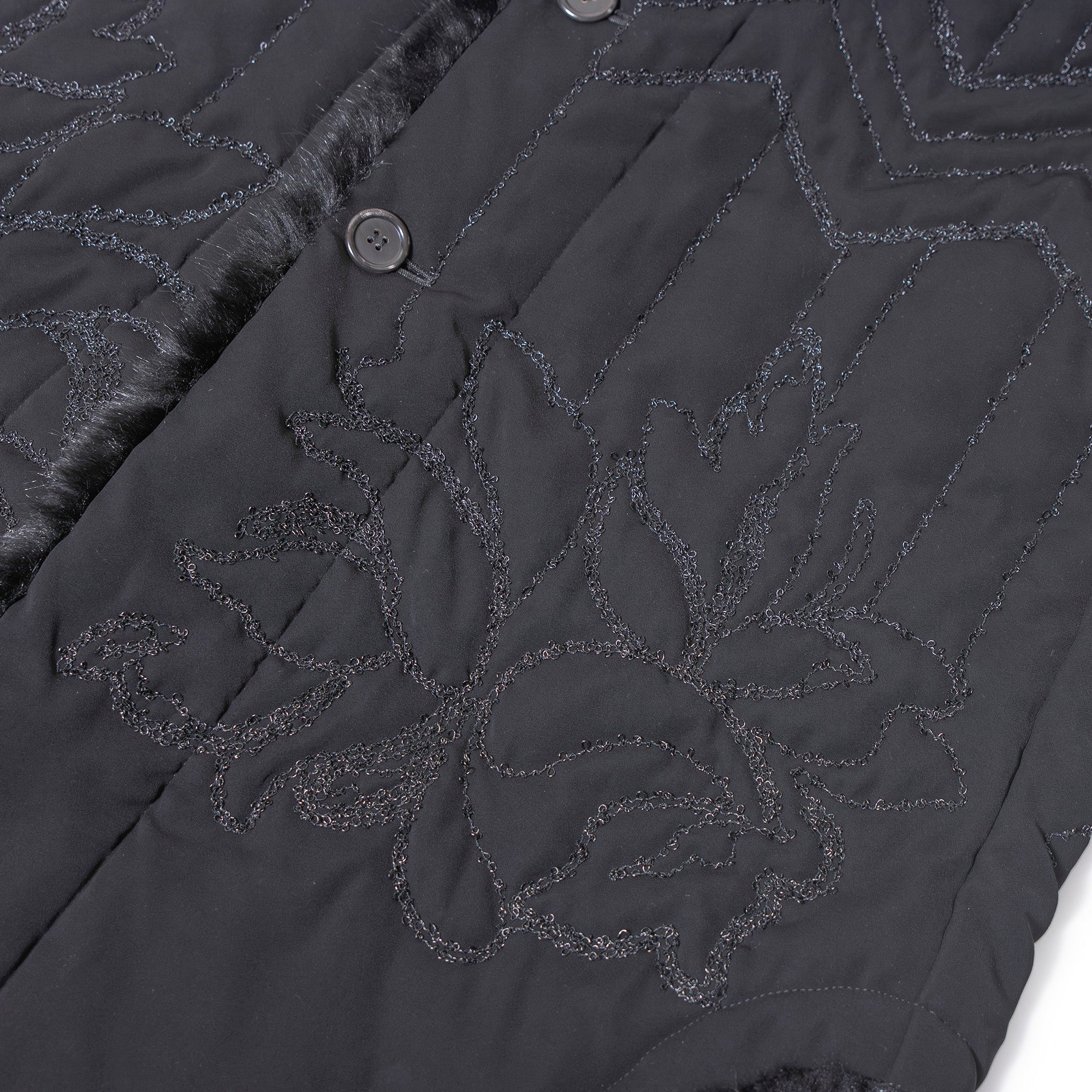 【古着】コムデギャルソン noir kei ninomiya AD2019 フラワーキルティング ベスト ノースリーブ ロング丈 ジレコート ブラック S 二宮啓 再構築 デザインベスト ファー切り替え レディース アウター ロングダウン ダウンベスト 日本製【中古】【ブランド古着】【USED】