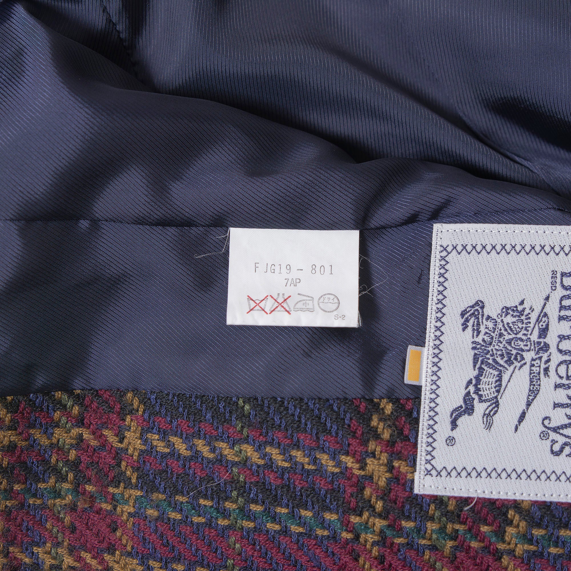 Burberrys 90s Tweed Set-up Jacket and Skirt, Check Pattern, Multicolor, Collarless, Gold Buttons, Wool-Silk Blend.