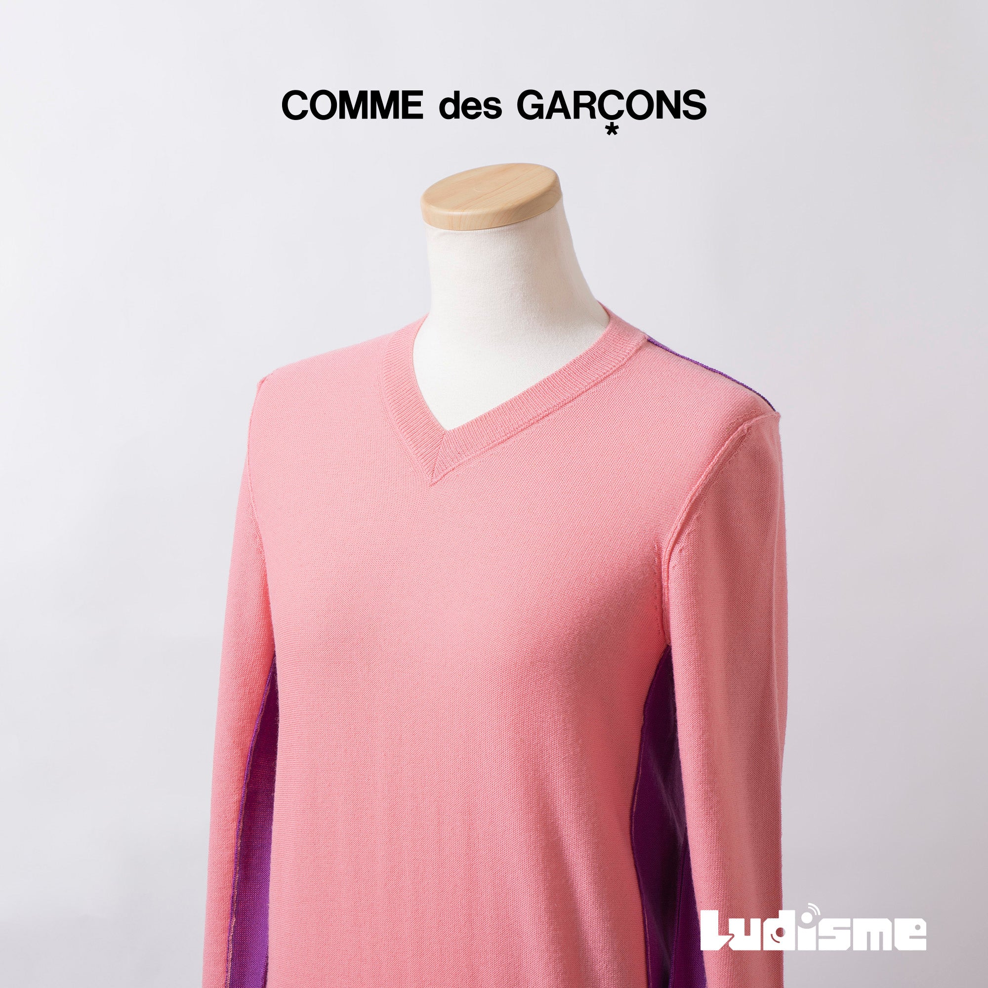 コムデギャルソン COMME des GARCONS COMME des GARCONS コムコム Vネックニット セーター バイカラー イタリア製 ウール100% 川久保玲