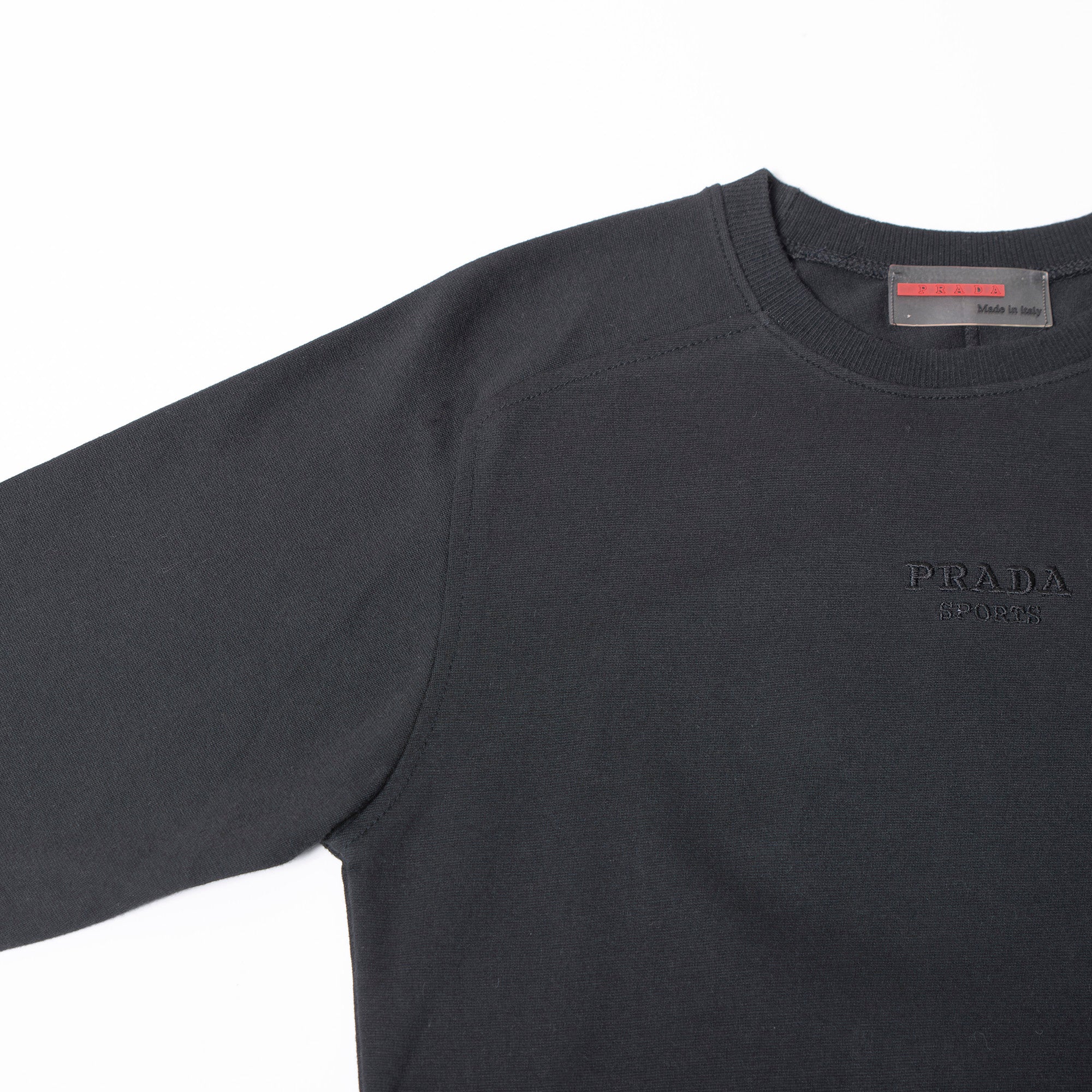 プラダ PRADA SPORTS ロングスリーブ Tシャツ ラグランスリーブ 刺繍ロゴ ブラック 長袖 コットン100 イタリア製 ロゴパッチ ユニセックス