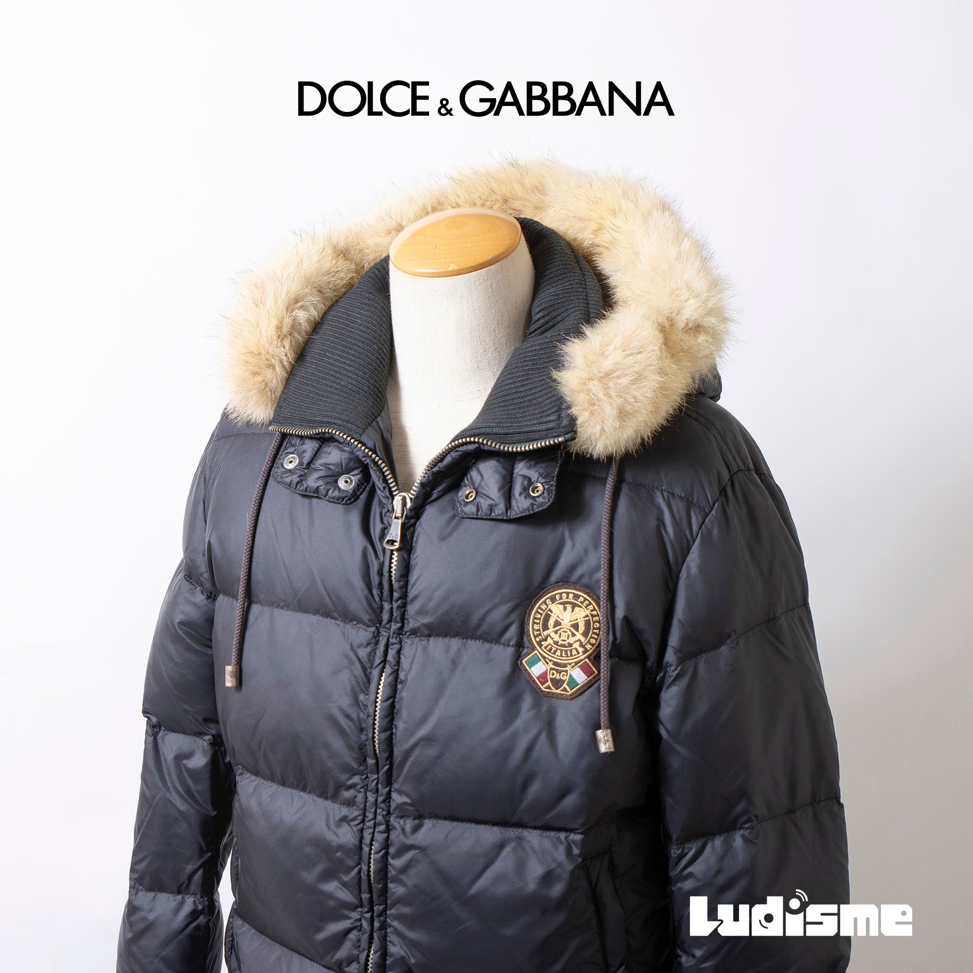 ドルチェ&ガッバーナ D&G 中綿ジャケット ファー付き フード付き ブラック 48 メンズ レディース ユニセックス コヨーテファー アウター