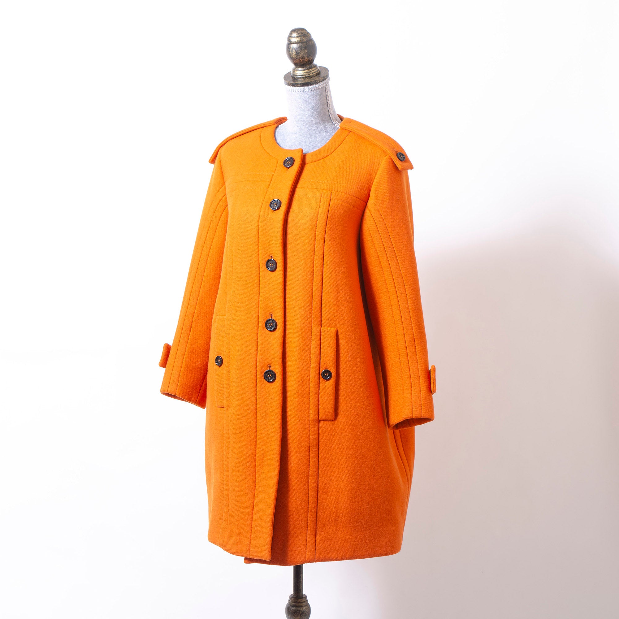 バーバリー プローサム BURBERRY PRORSUM ノーカラーコート 44 オレンジ レディース イタリア製 バージンウール キルティング ロングコート