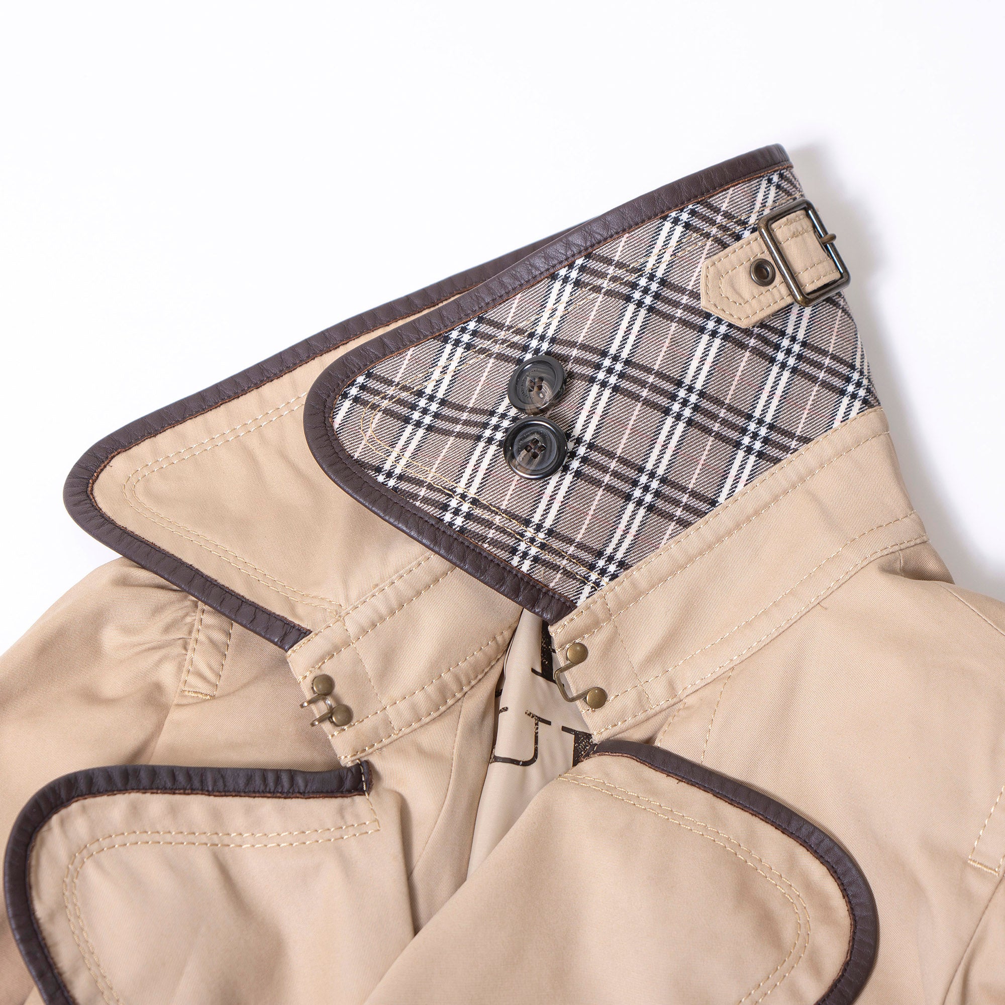 バーバリー ブルーレーベル BURBERRY BLUE LABEL トレンチコート 36 ベージュ レディース レザーパイピング 変形トレンチ ステンカラー