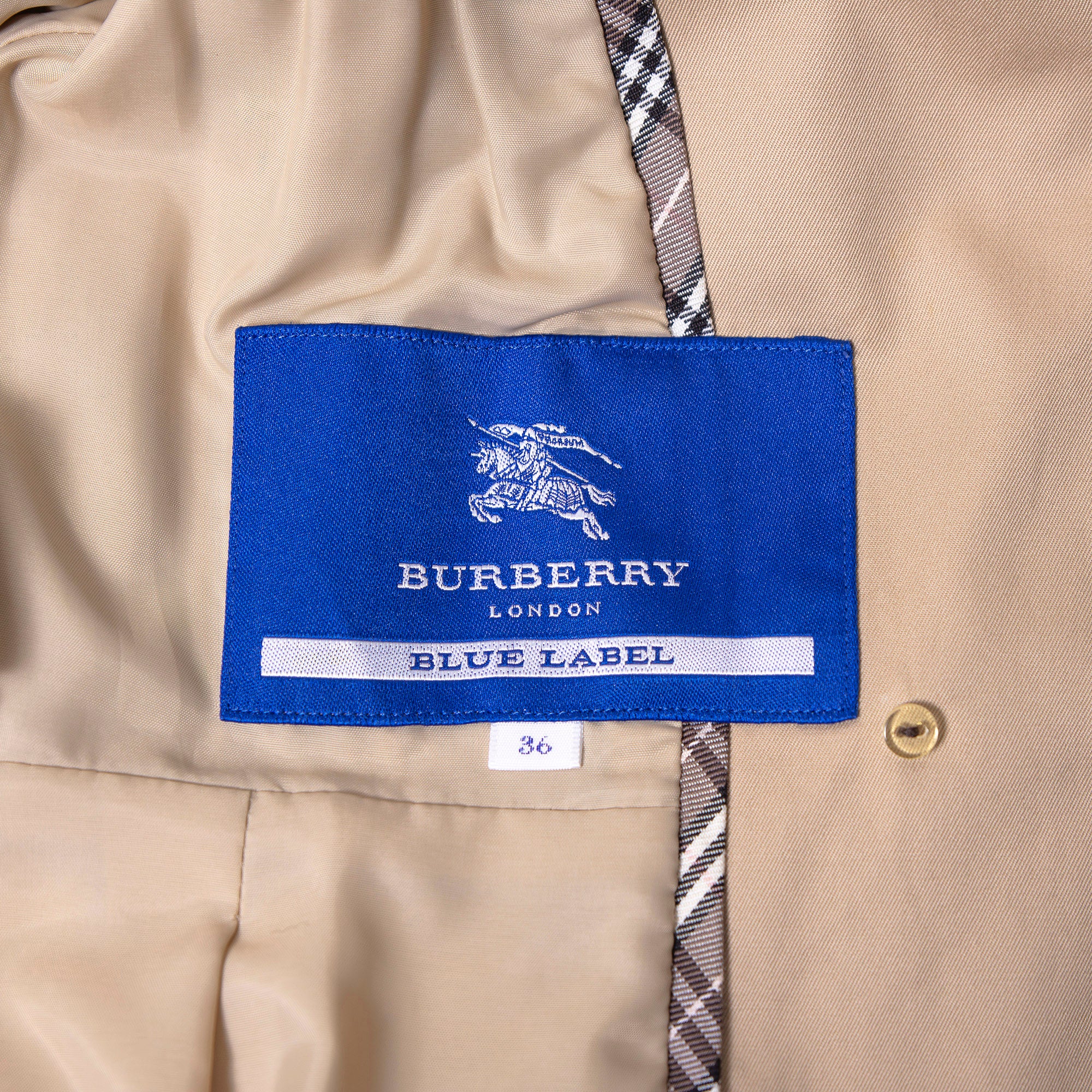 バーバリー ブルーレーベル BURBERRY BLUE LABEL トレンチコート 36 ベージュ レディース レザーパイピング 変形トレンチ ステンカラー