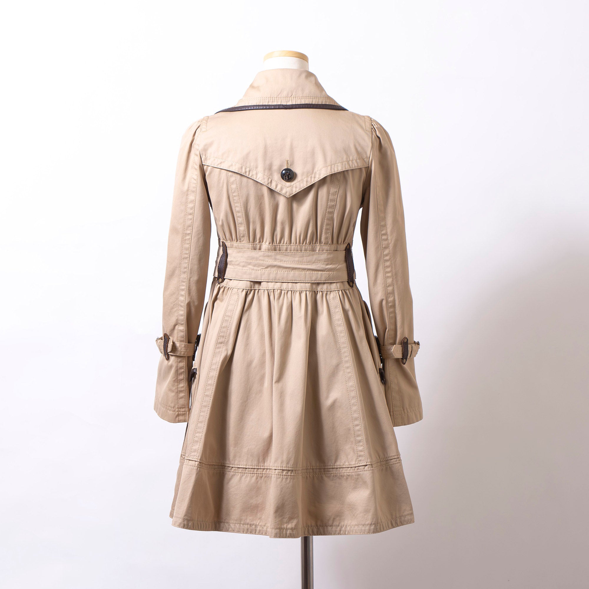 バーバリー ブルーレーベル BURBERRY BLUE LABEL トレンチコート 36 ベージュ レディース レザーパイピング 変形トレンチ ステンカラー