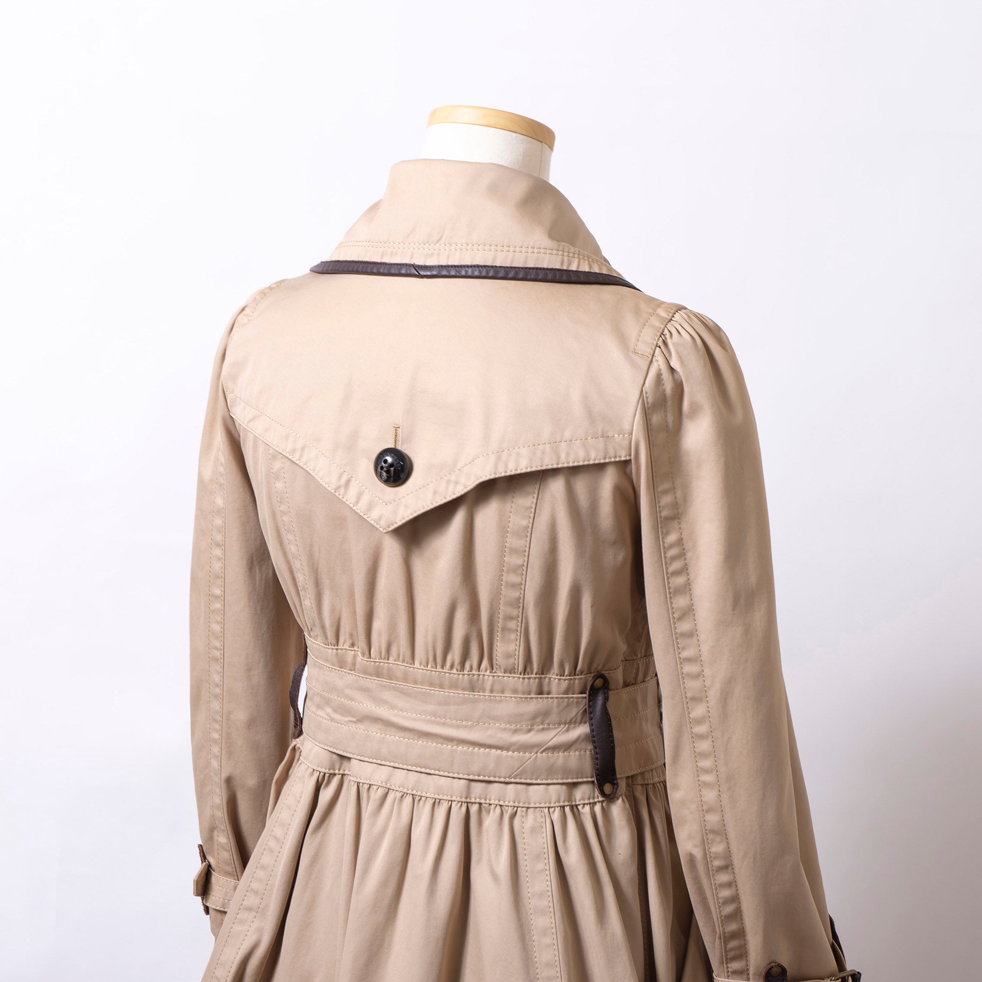 バーバリー ブルーレーベル BURBERRY BLUE LABEL トレンチコート 36 ベージュ レディース レザーパイピング 変形トレンチ ステンカラー