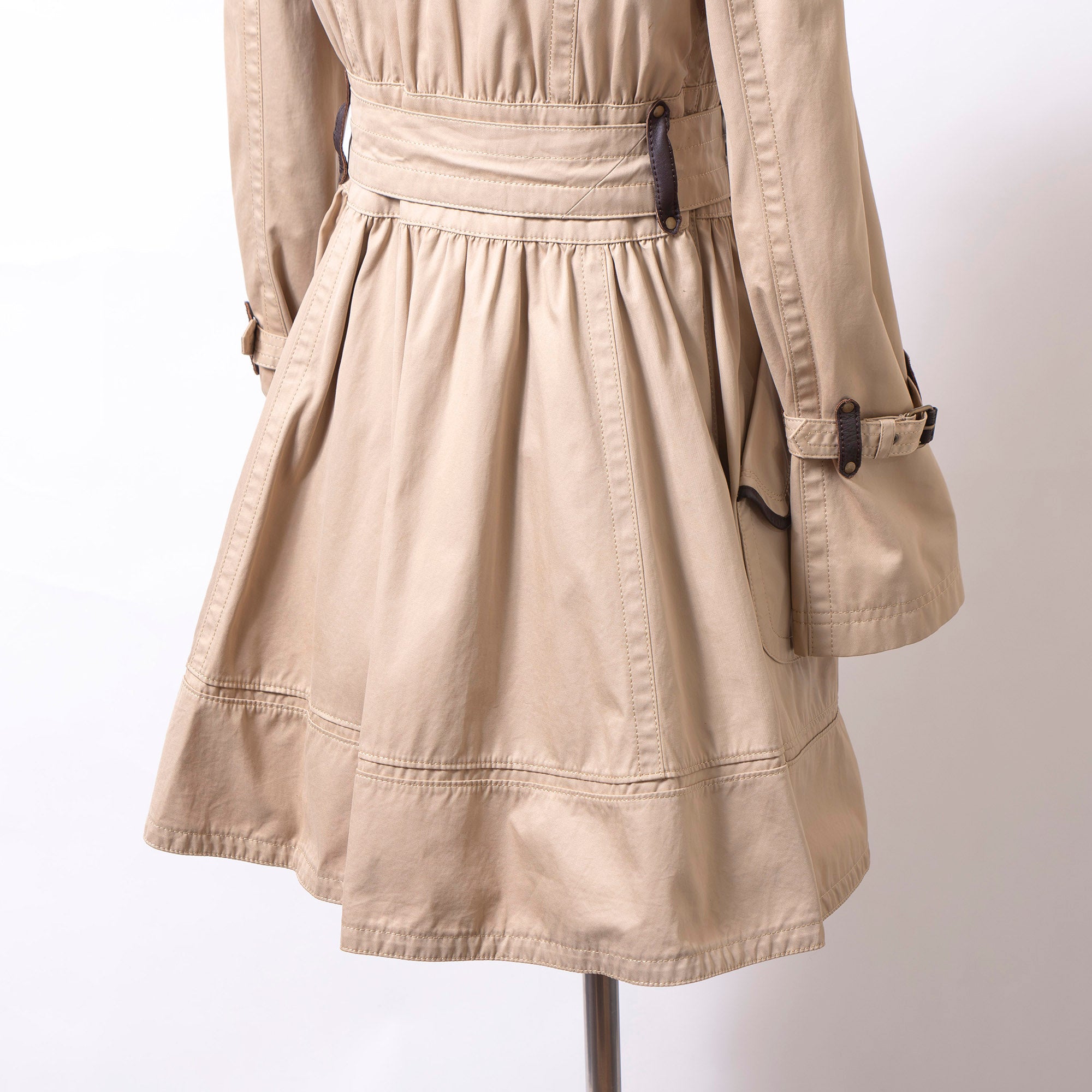 バーバリー ブルーレーベル BURBERRY BLUE LABEL トレンチコート 36 ベージュ レディース レザーパイピング 変形トレンチ ステンカラー