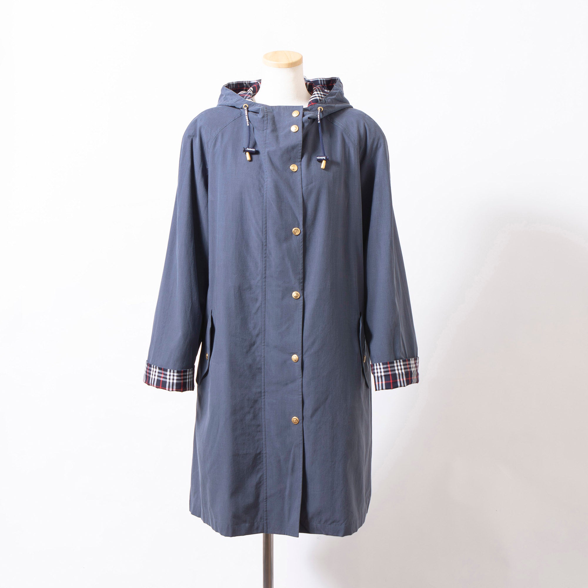 バーバリー BURBERRY フーデッドコート 40 ネイビー ノバチェック レディース メンズ ユニセックス Burberrys モッズコート ロングコート