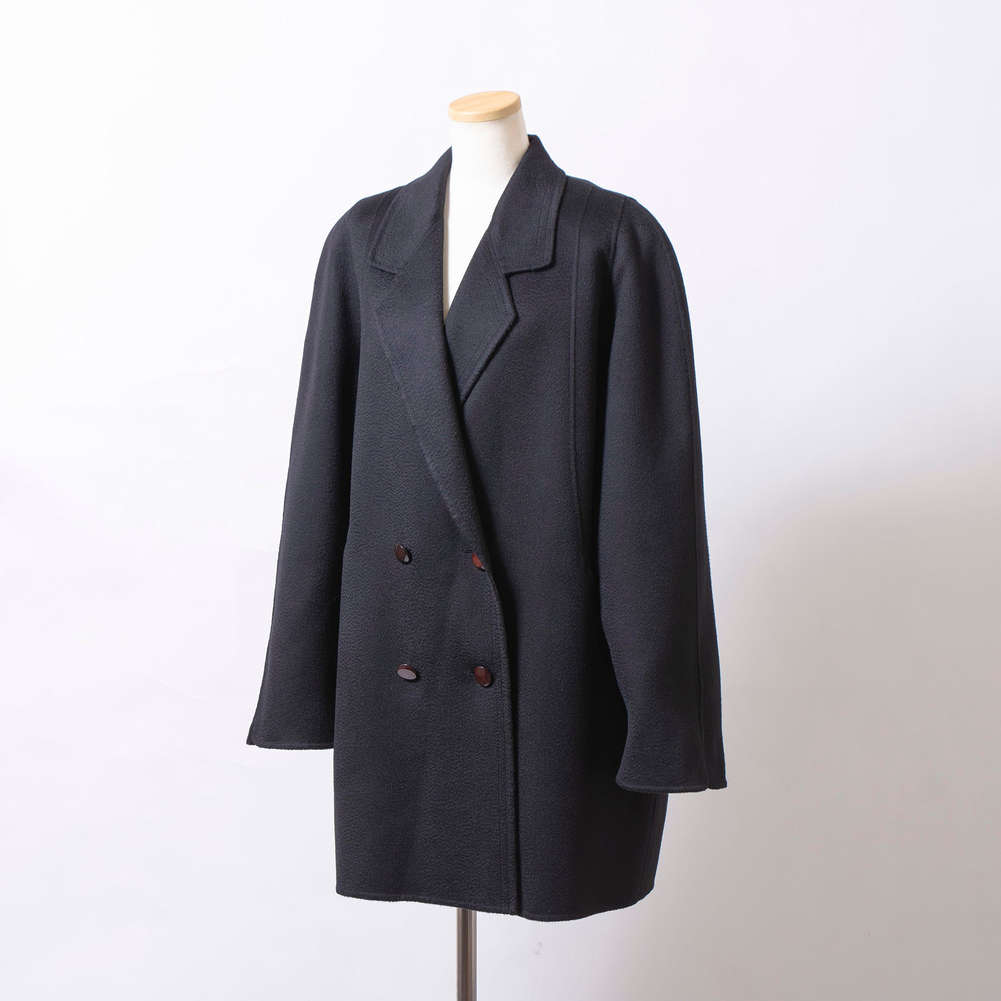 ロロピアーナ Loro Piana カシミヤコート ダブルブレスト ブラック カシミヤ100% レディース ミドル丈 Pコート ハンドメイド
