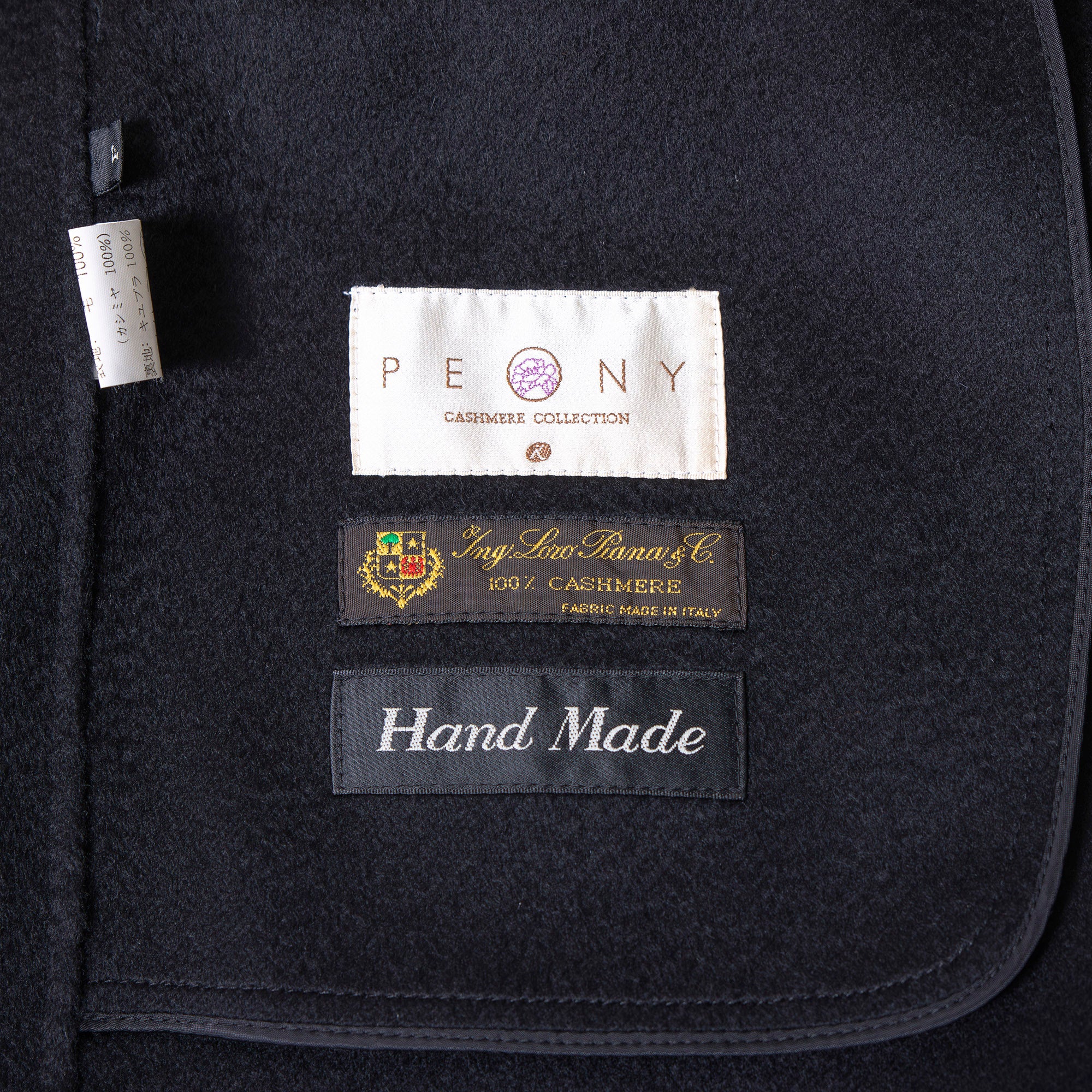 ロロピアーナ Loro Piana カシミヤコート ダブルブレスト ブラック カシミヤ100% レディース ミドル丈 Pコート ハンドメイド