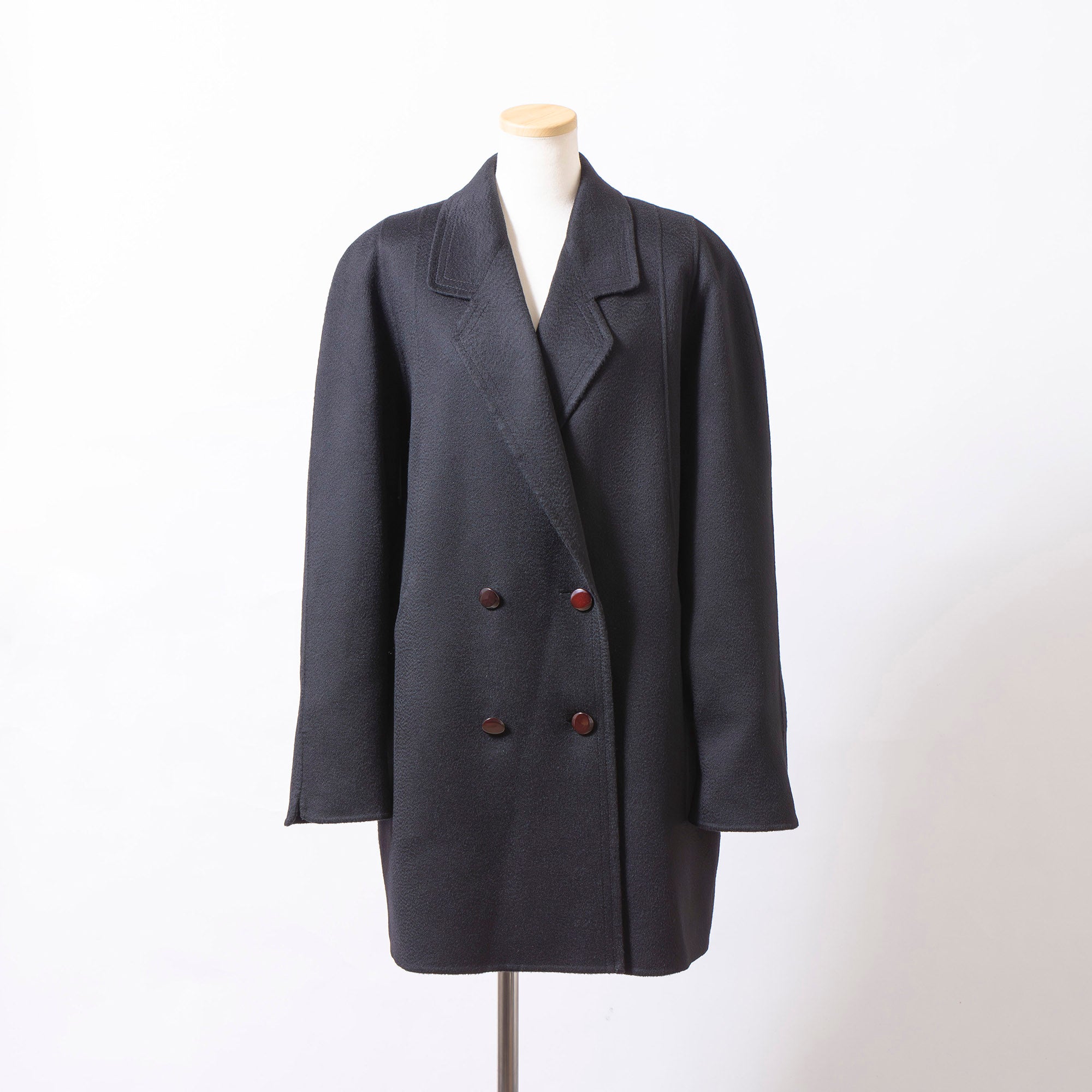 ロロピアーナ Loro Piana カシミヤコート ダブルブレスト ブラック カシミヤ100% レディース ミドル丈 Pコート ハンドメイド