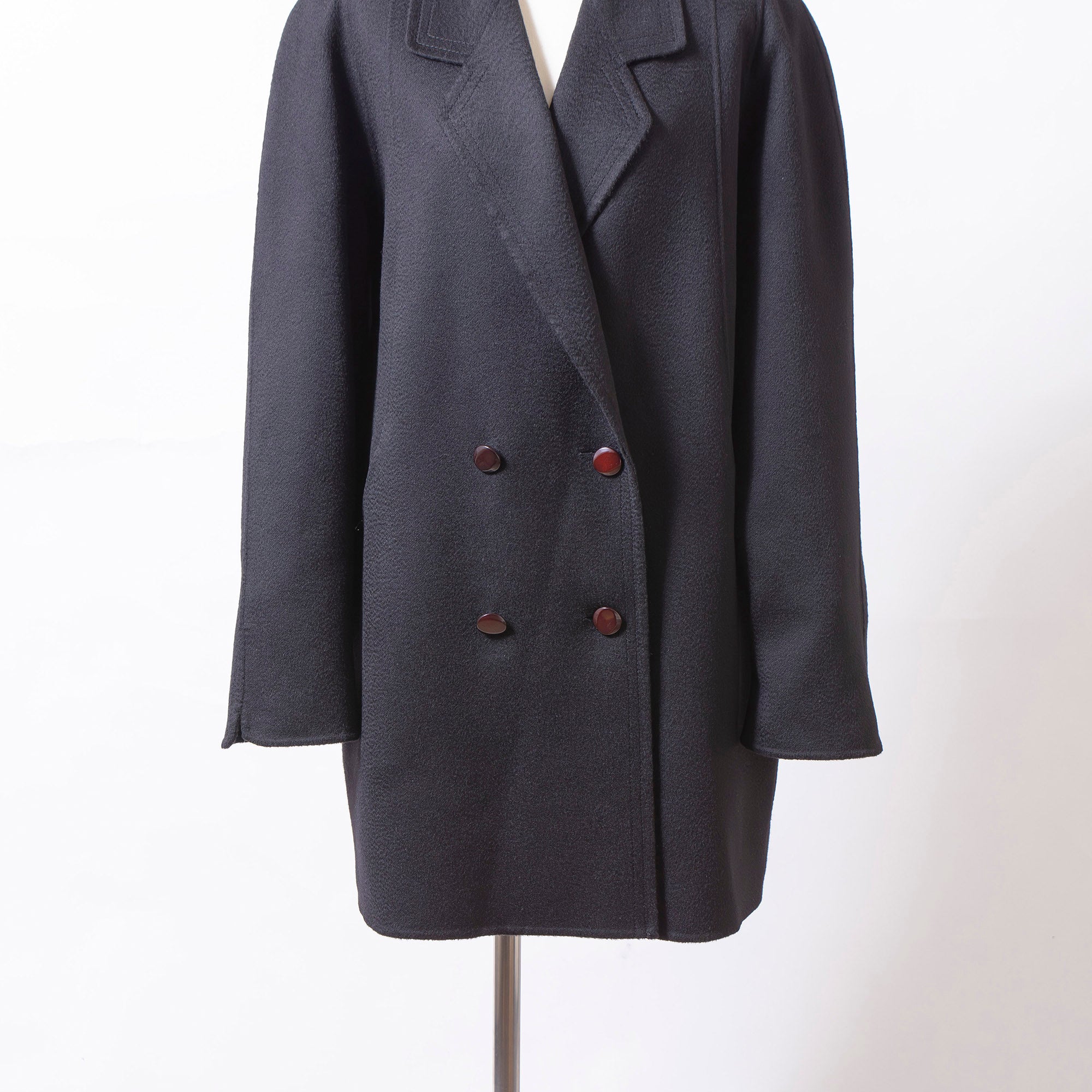 ロロピアーナ Loro Piana カシミヤコート ダブルブレスト ブラック カシミヤ100% レディース ミドル丈 Pコート ハンドメイド