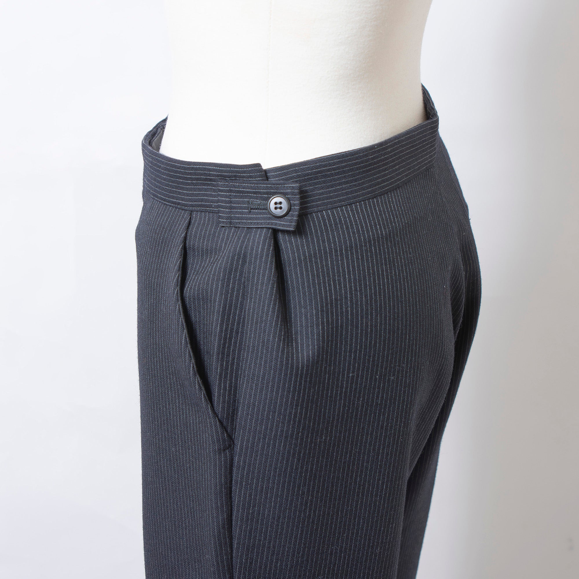 Y's Yohji Yamamoto Women's Wide Straight Slacks in Pinstripe and Charcoal Gray