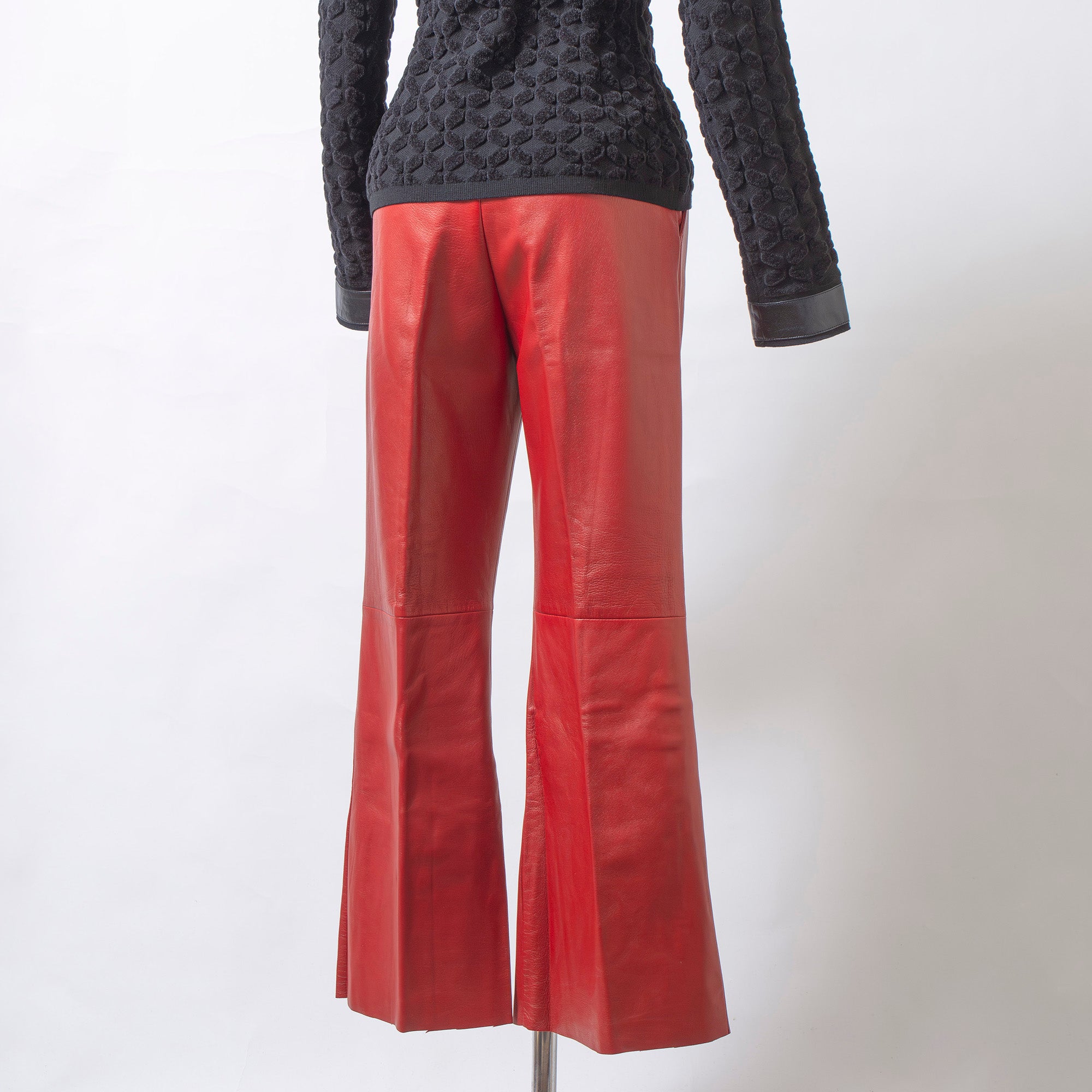 グッチ GUCCI 2020プレフォールコレクション レザー フレアパンツ レッド 本革 40 レディース ハイウエスト イタリア ボトムス トラウザー