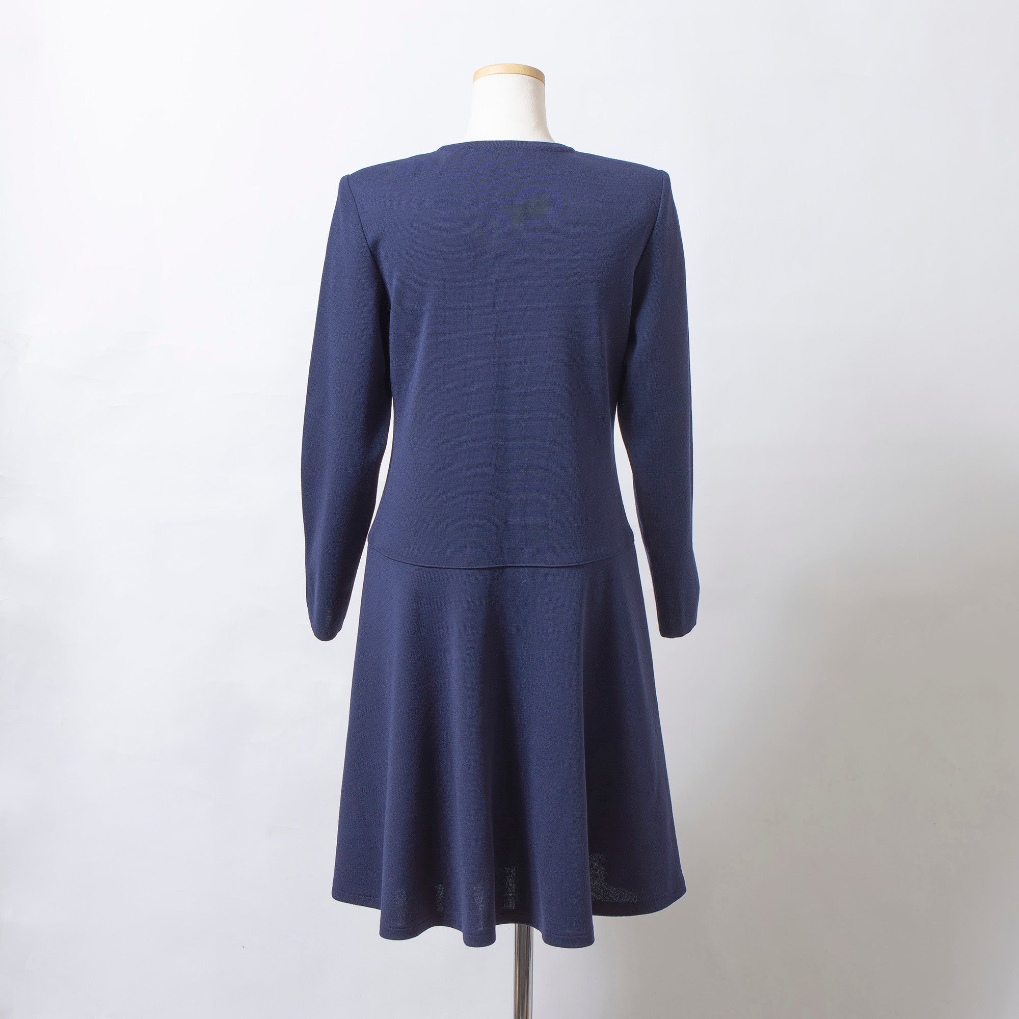 イヴサンローラン Yves Saint Laurent ニットワンピース ネイビー M ゴールドボタン フレアシルエット オールインワン ドレス プルオーバー