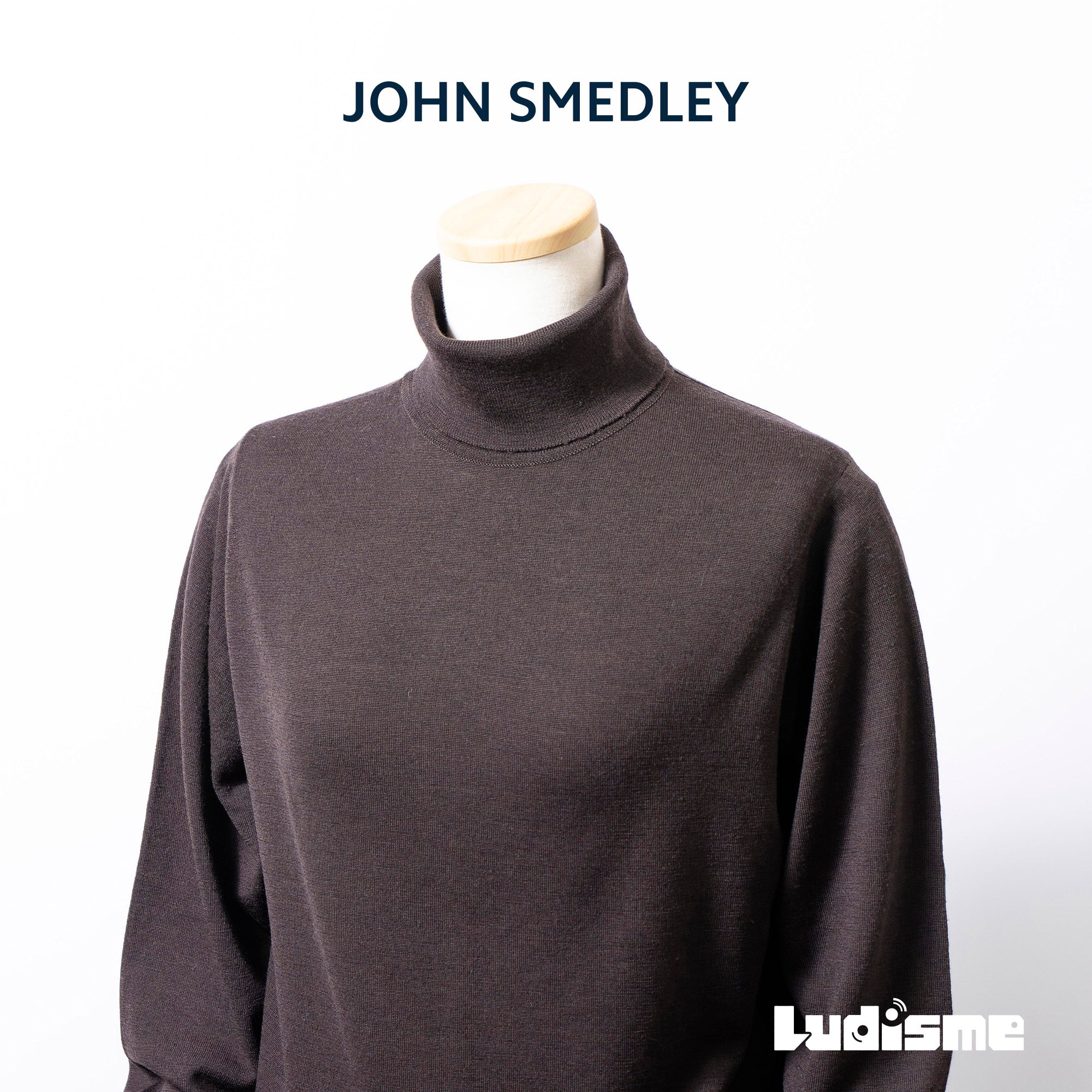 ジョンスメドレー JOHN SMEDLEY タートルネック プルオーバーニット ブラウン ピュアウール イングランド製 ユニセックス セーター