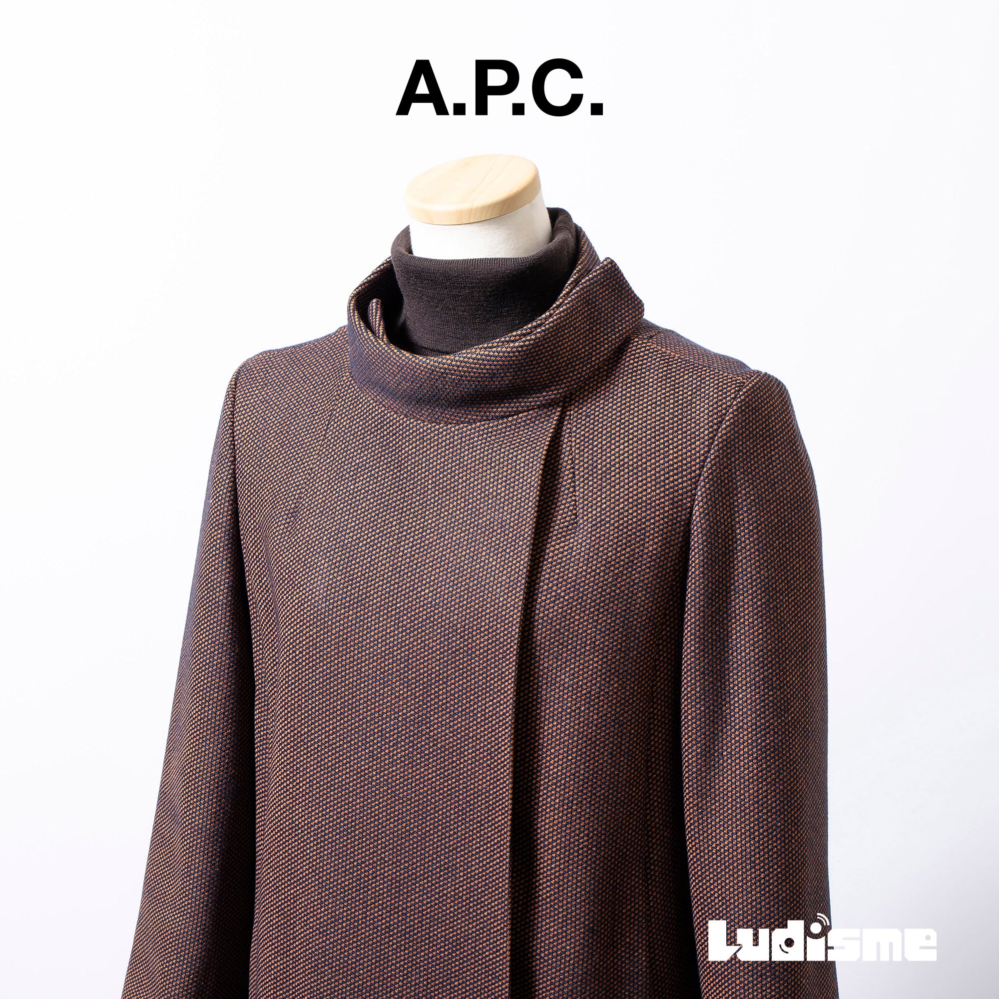 アーペーセー A.P.C. ロングコート スタンドカラー ブラウン系 S レディース フランス製 アウター コート ミニマル ヘリンボーン チェック