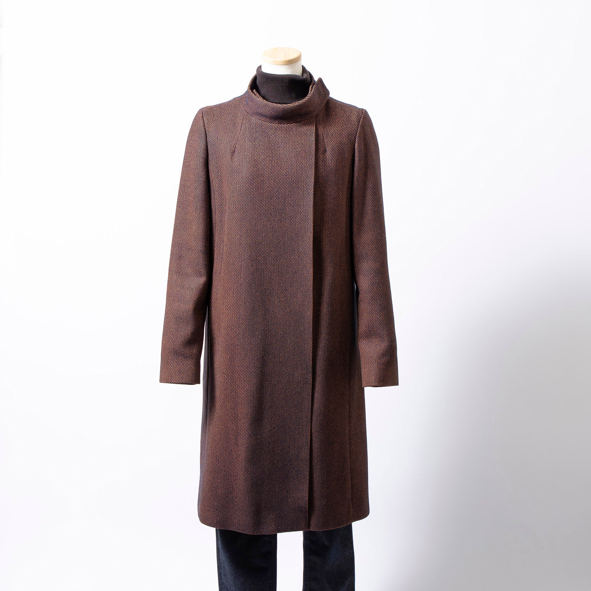 アーペーセー A.P.C. ロングコート スタンドカラー ブラウン系 S レディース フランス製 アウター コート ミニマル ヘリンボーン チェック