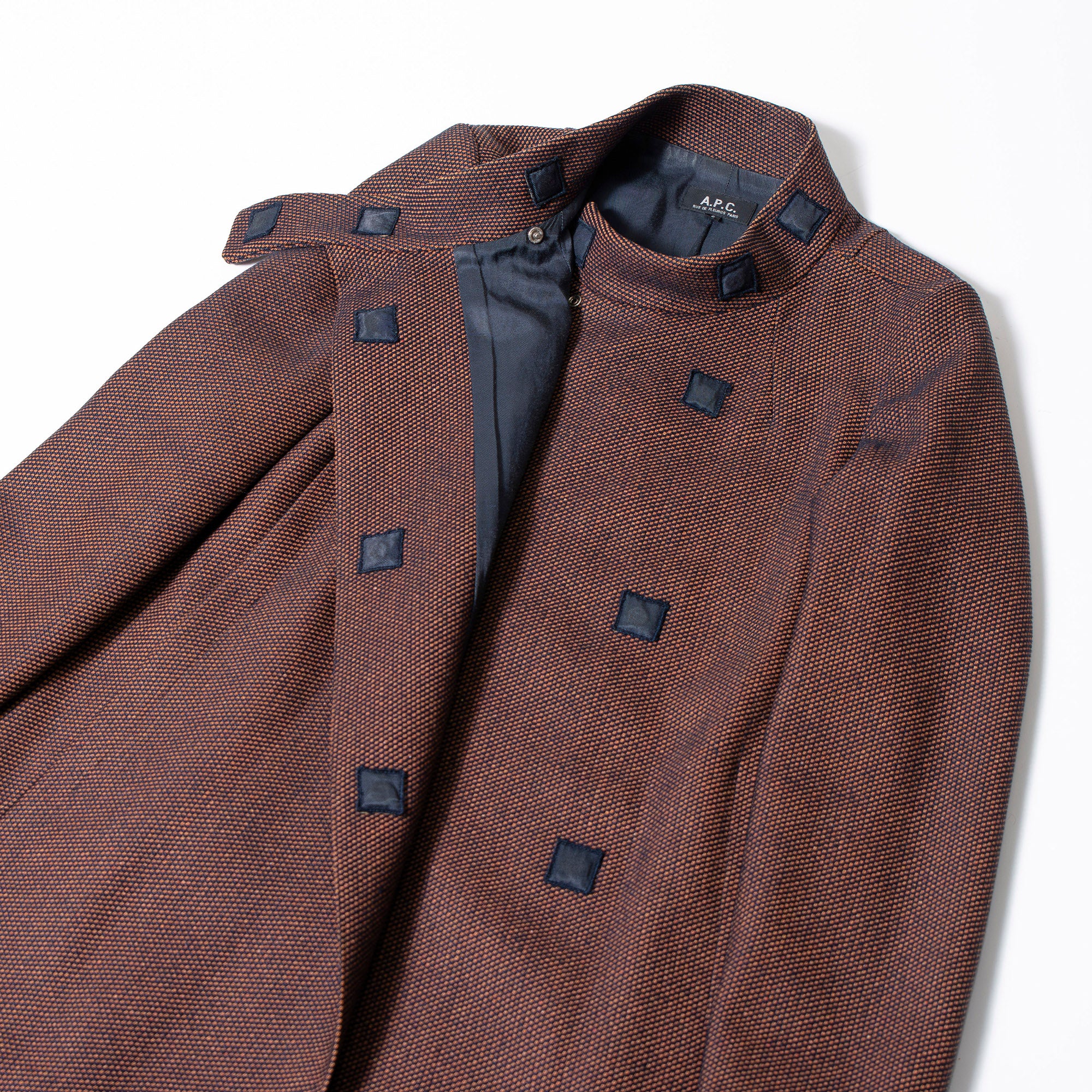 アーペーセー A.P.C. ロングコート スタンドカラー ブラウン系 S レディース フランス製 アウター コート ミニマル ヘリンボーン チェック