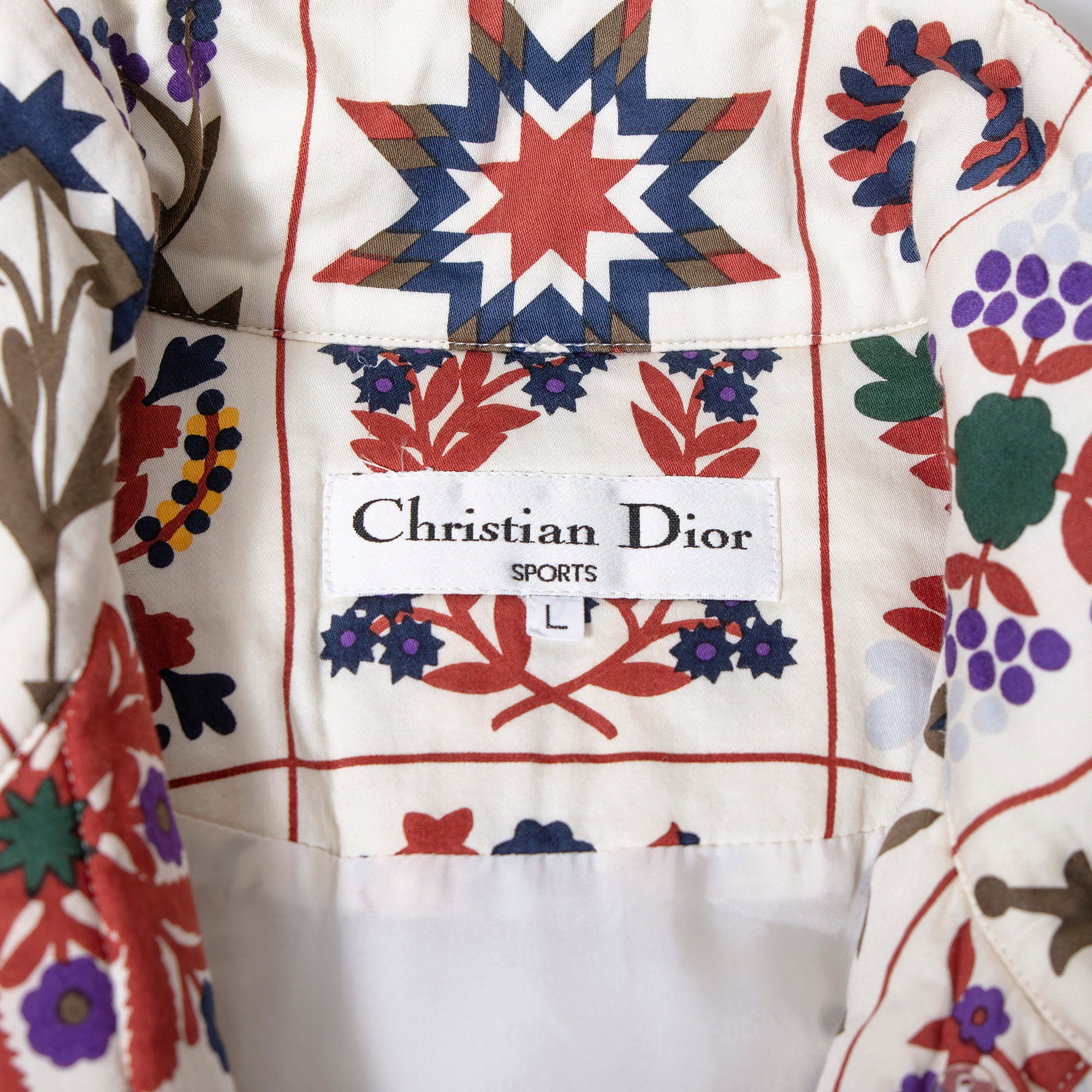 Dior Christian DIOR SPORTS padded jacket with Nordic print, size L, women's, cotton and silk, 90s, outerwear, down jacket