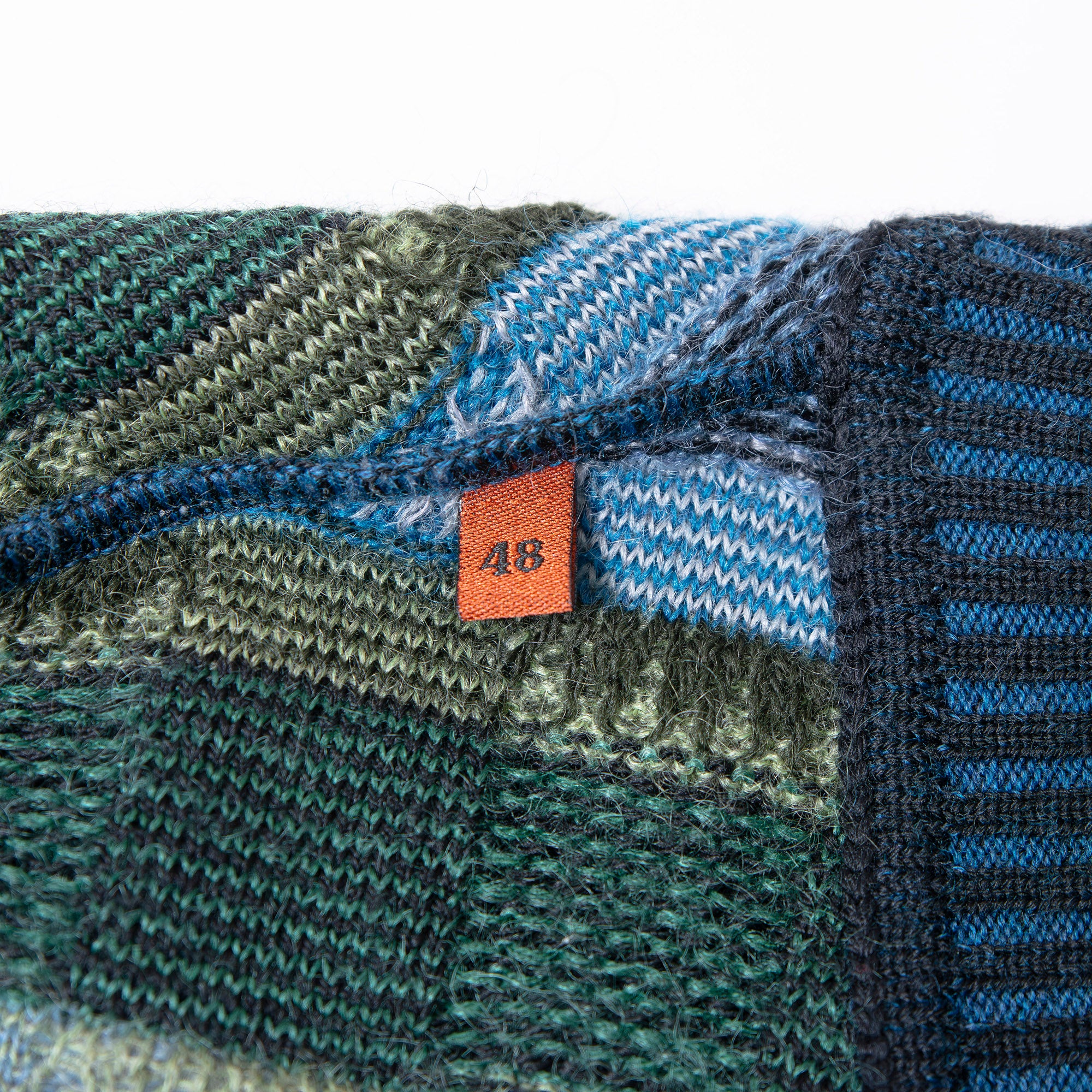 Missoni V-neck knit cardigan in mohair blend blue and multicolor, size 48, men's top, unisex sweater