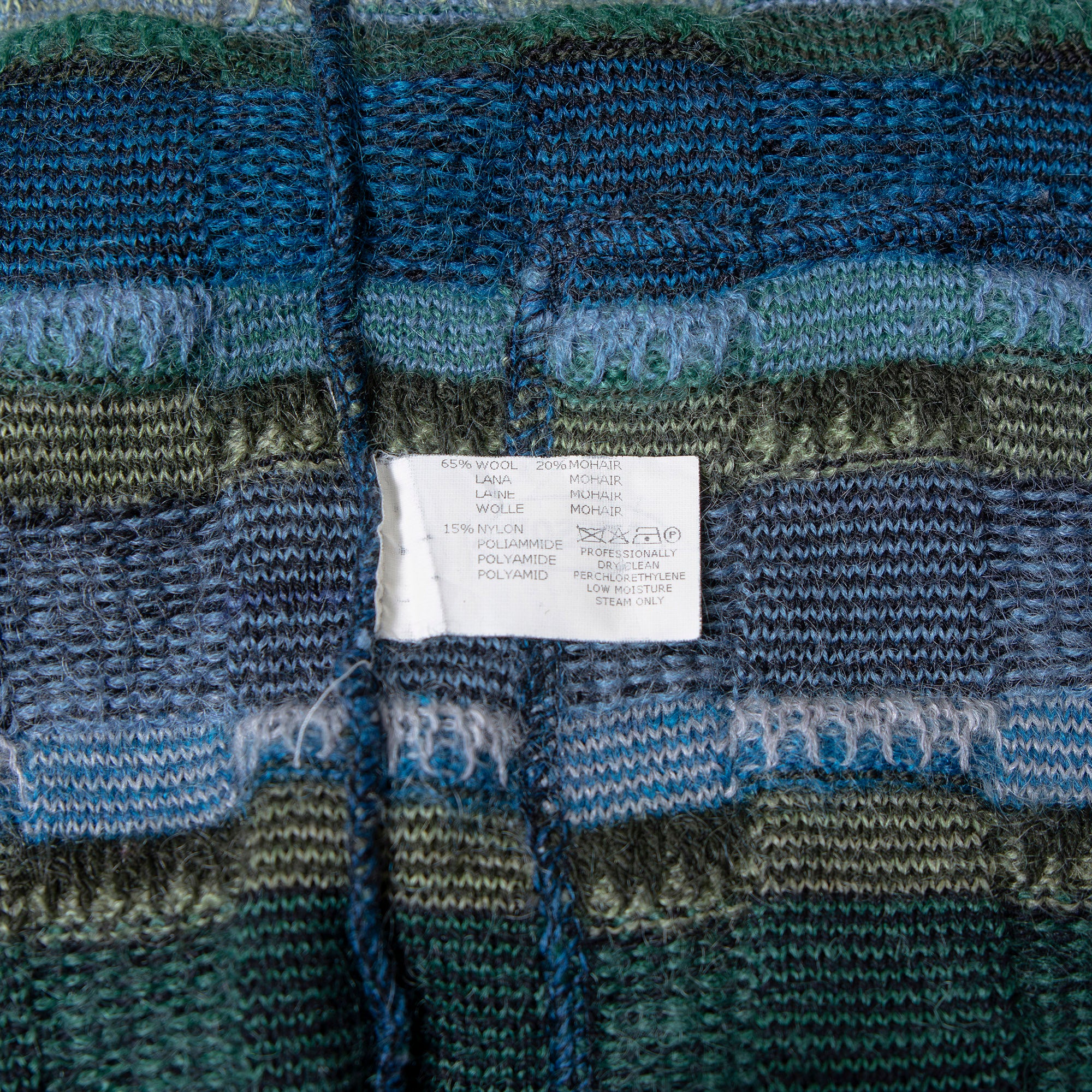 Missoni V-neck knit cardigan in mohair blend blue and multicolor, size 48, men's top, unisex sweater