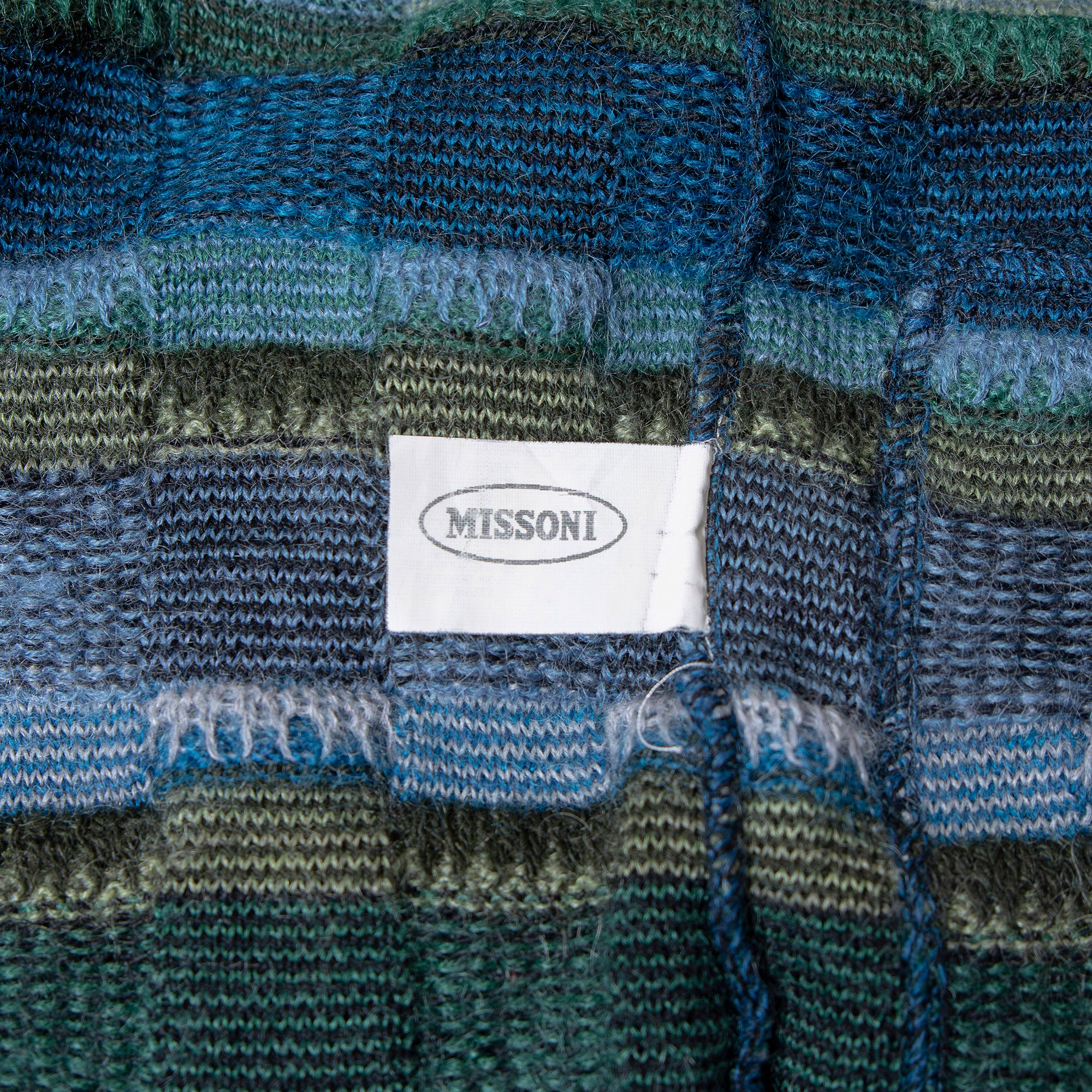 Missoni V-neck knit cardigan in mohair blend blue and multicolor, size 48, men's top, unisex sweater