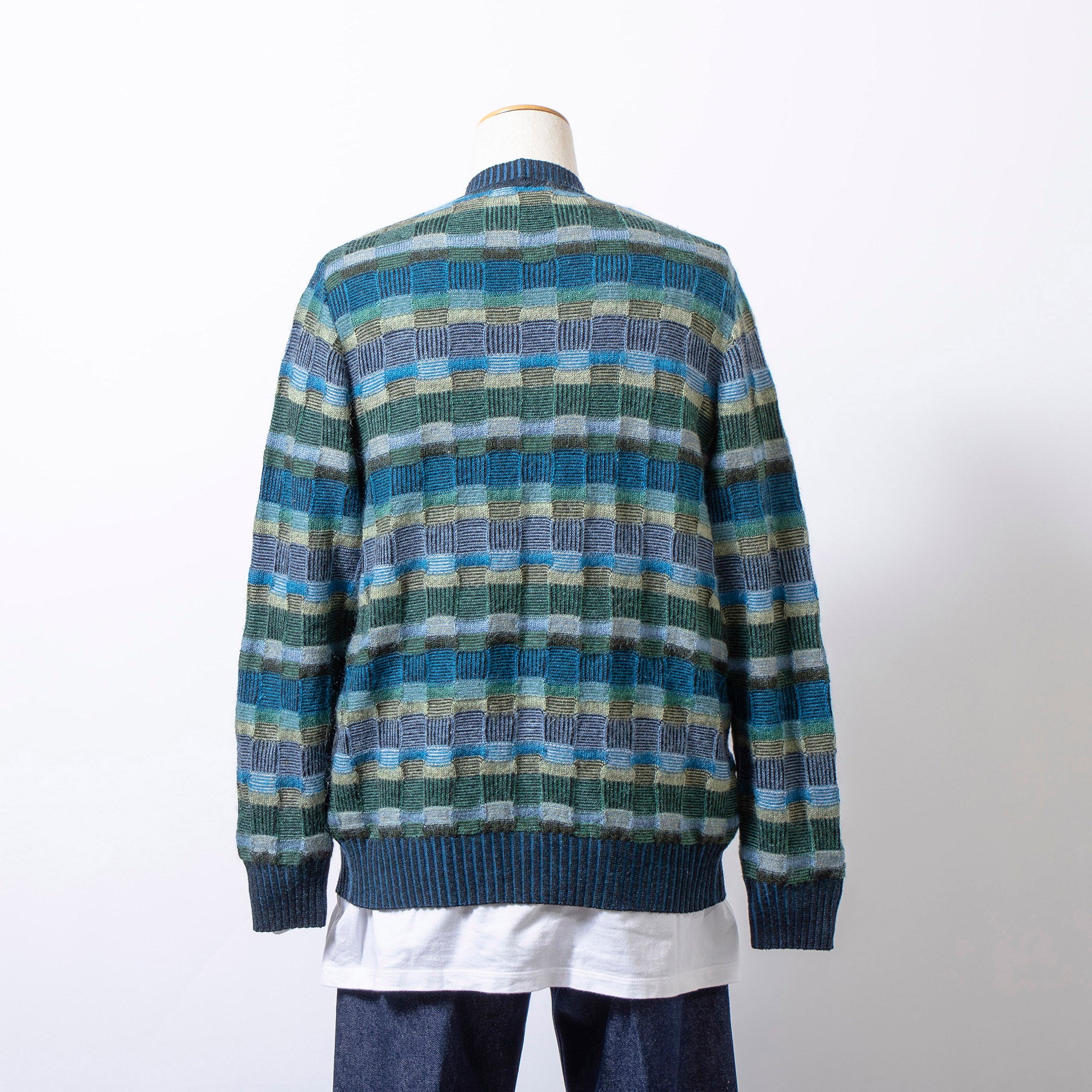 Missoni V-neck knit cardigan in mohair blend blue and multicolor, size 48, men's top, unisex sweater