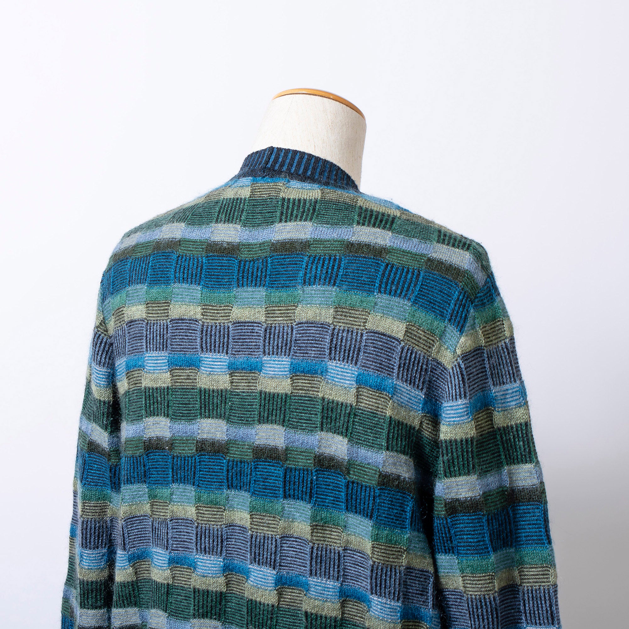 Missoni V-neck knit cardigan in mohair blend blue and multicolor, size 48, men's top, unisex sweater