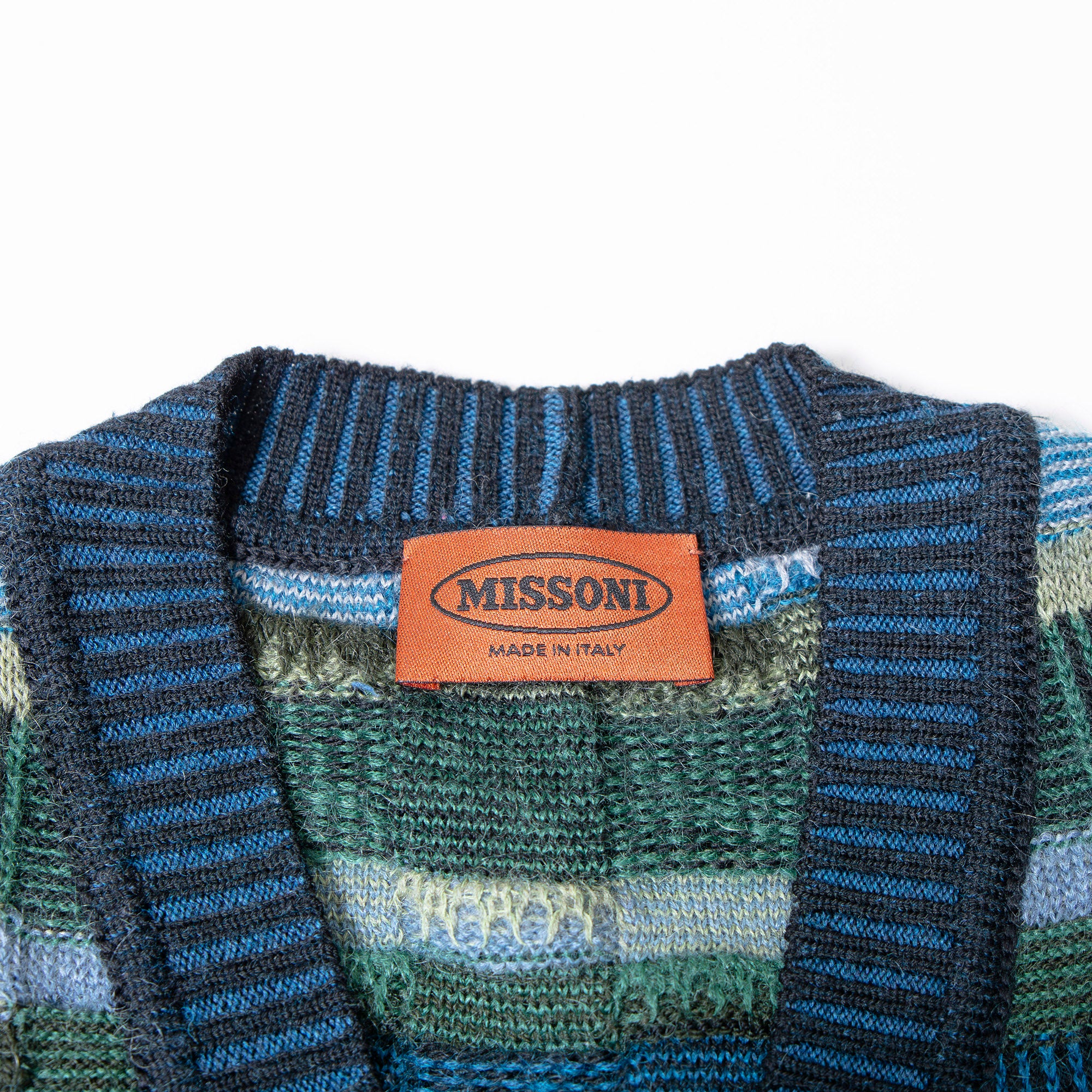 Missoni V-neck knit cardigan in mohair blend blue and multicolor, size 48, men's top, unisex sweater