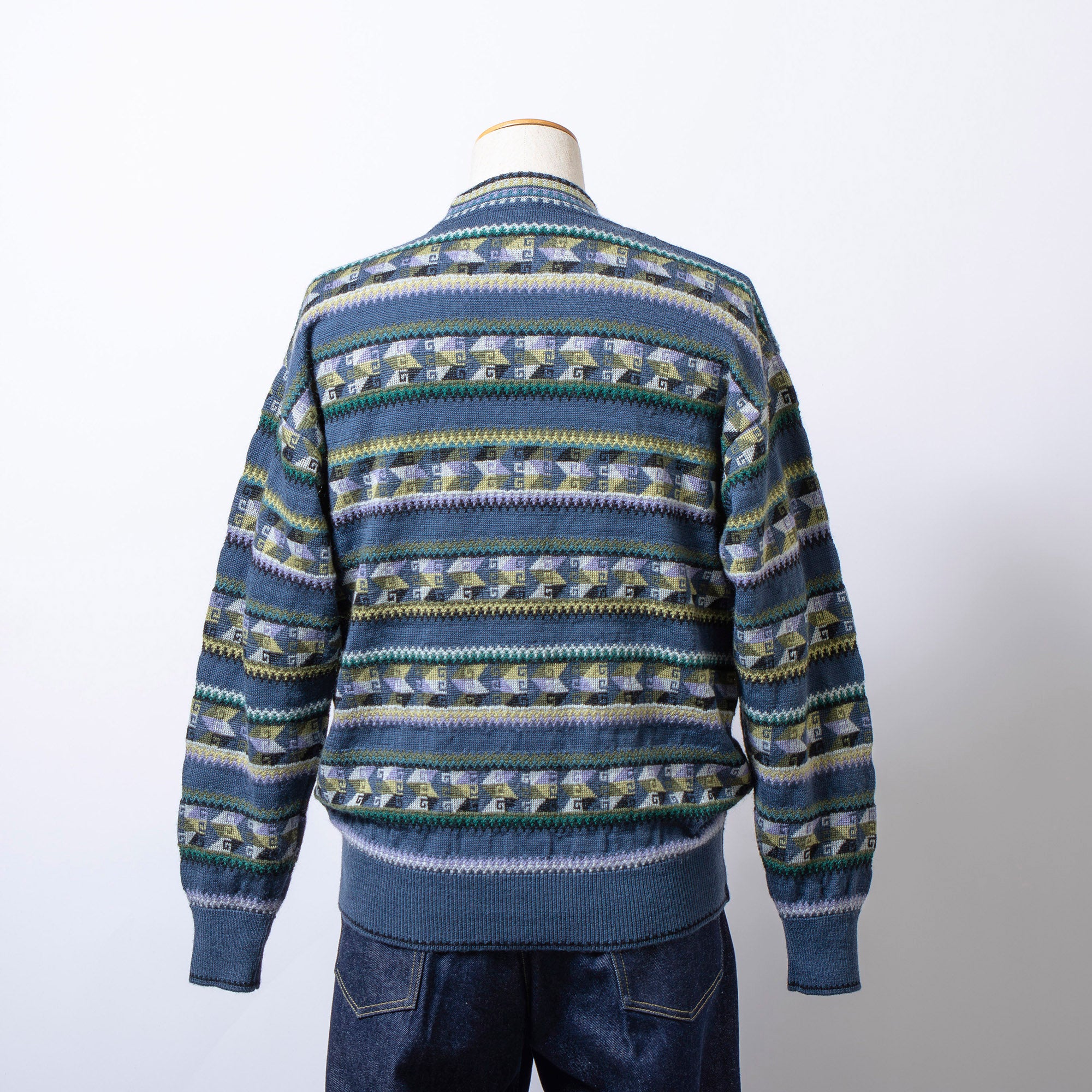 ケンゾー KENZO プルオーバーニット マルチパターン アルパカ混 モックネック 総柄 ボーダー メンズ 80s 90s オールドケンゾー セーター