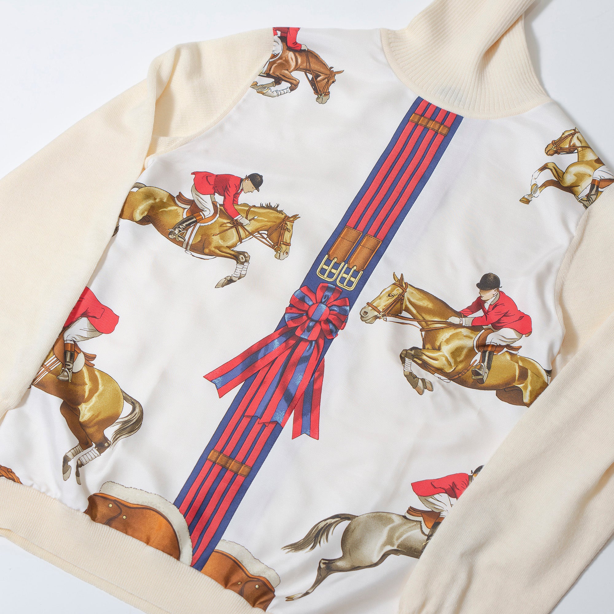 エルメス HERMES ツイルレーヌ タートルネックニット アイボリー 38 レディース フランス製 スカーフ切り替 トップス ロングスリーブ 長袖