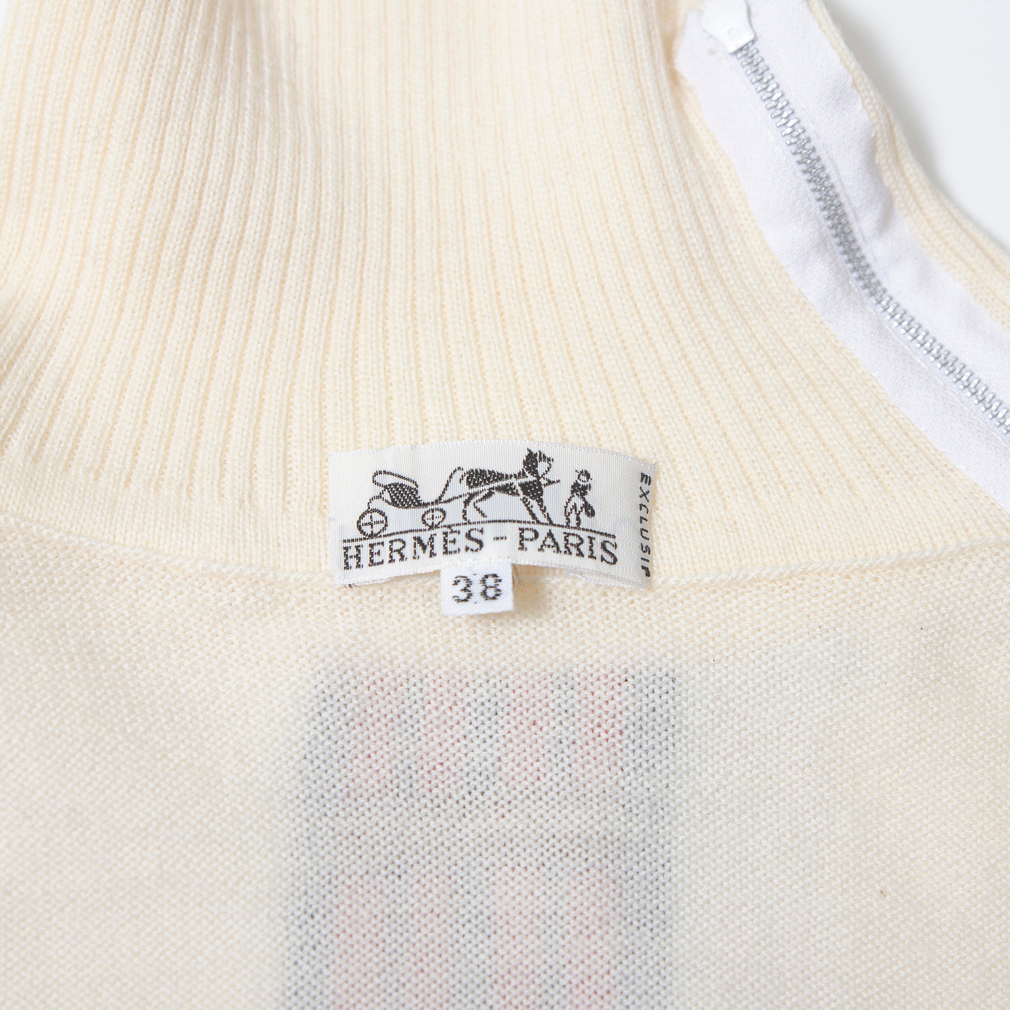 エルメス HERMES ツイルレーヌ タートルネックニット アイボリー 38 レディース フランス製 スカーフ切り替 トップス ロングスリーブ 長袖