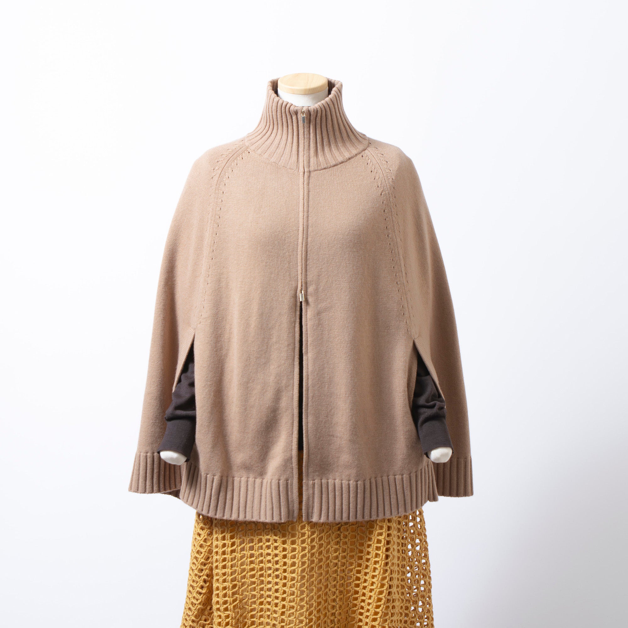 マックスマーラ Max Mara STUDIO ニットポンチョ キャメルブラウン カシミヤ混 レディース アウター トップス セーター ケープ ハイネック