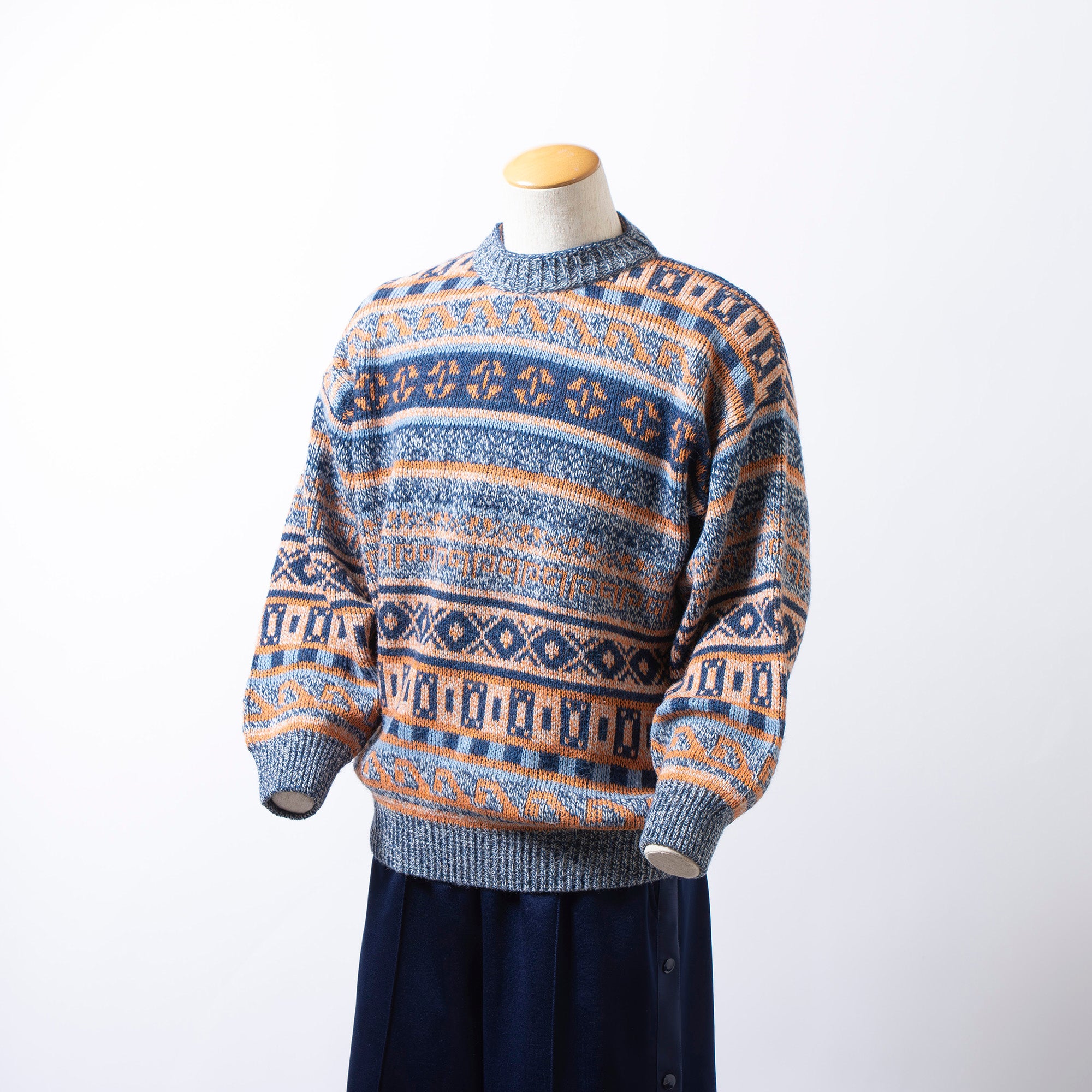 イタリア ヴィンテージ IMC プルオーバーニットセーター モックネック 総柄 マルチパターン マルチカラー メンズ レディース ユニセックス