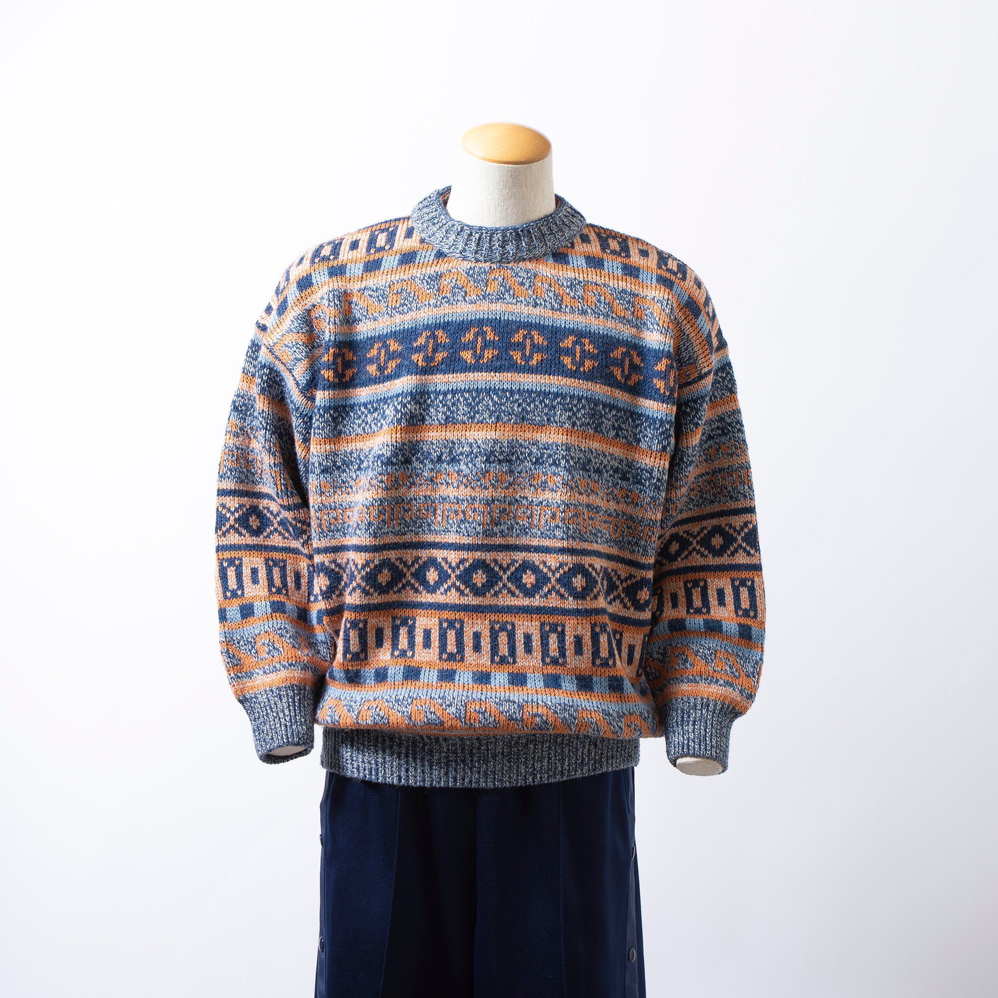 イタリア ヴィンテージ IMC プルオーバーニットセーター モックネック 総柄 マルチパターン マルチカラー メンズ レディース ユニセックス