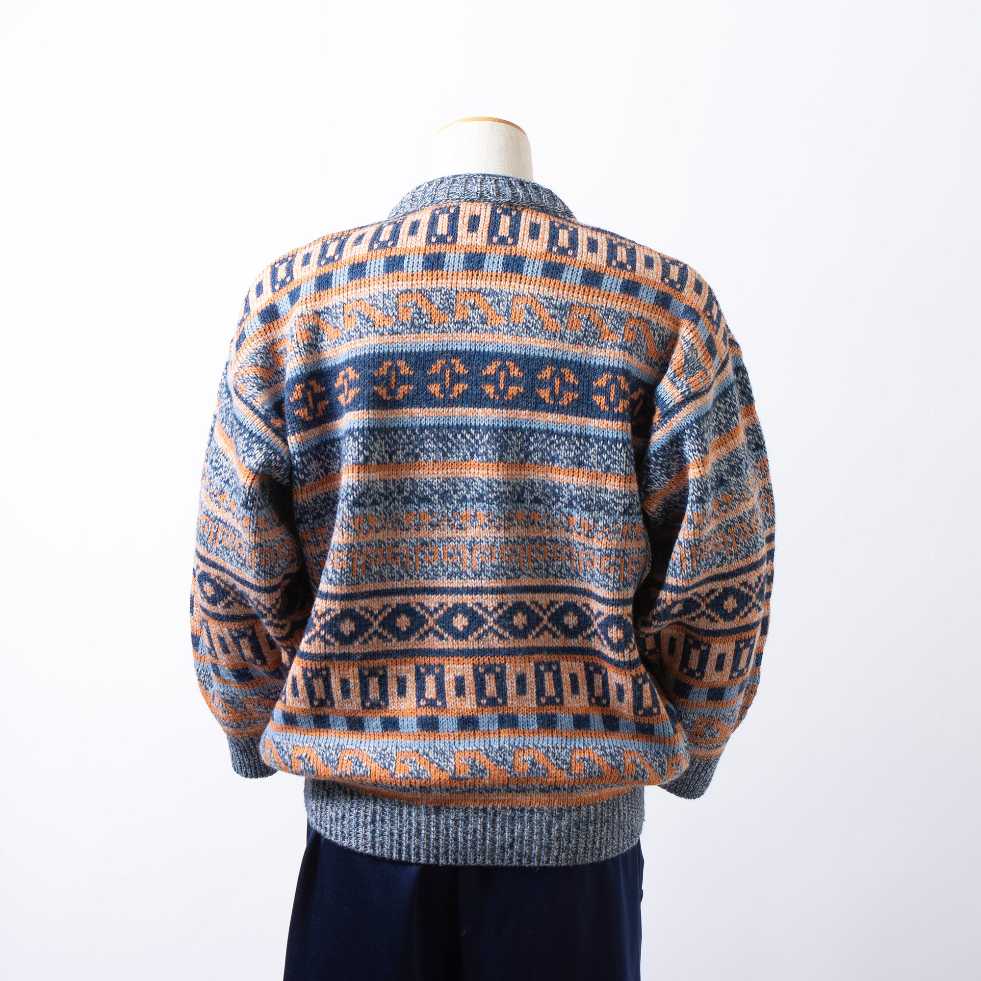 イタリア ヴィンテージ IMC プルオーバーニットセーター モックネック 総柄 マルチパターン マルチカラー メンズ レディース ユニセックス