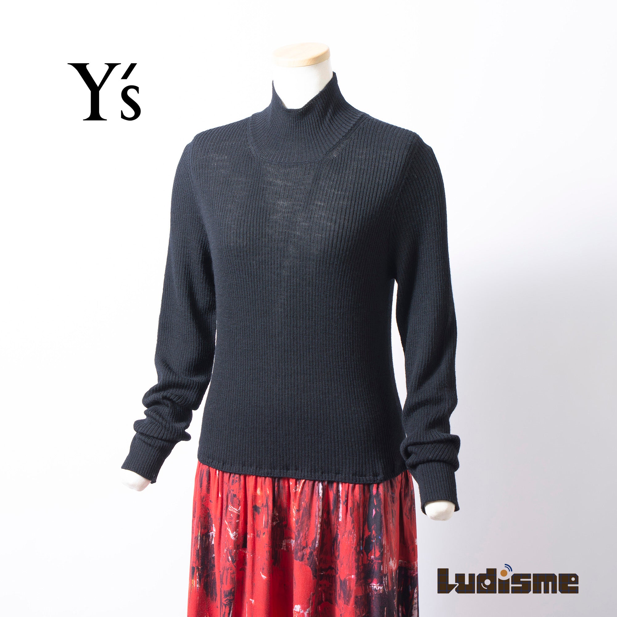 ワイズ Y's ヨウジヤマモト Yohji Yamamoto ドッキングワンピース ニット切替 黒 赤 総柄 ロングドレス 2023AW レディース 日本製