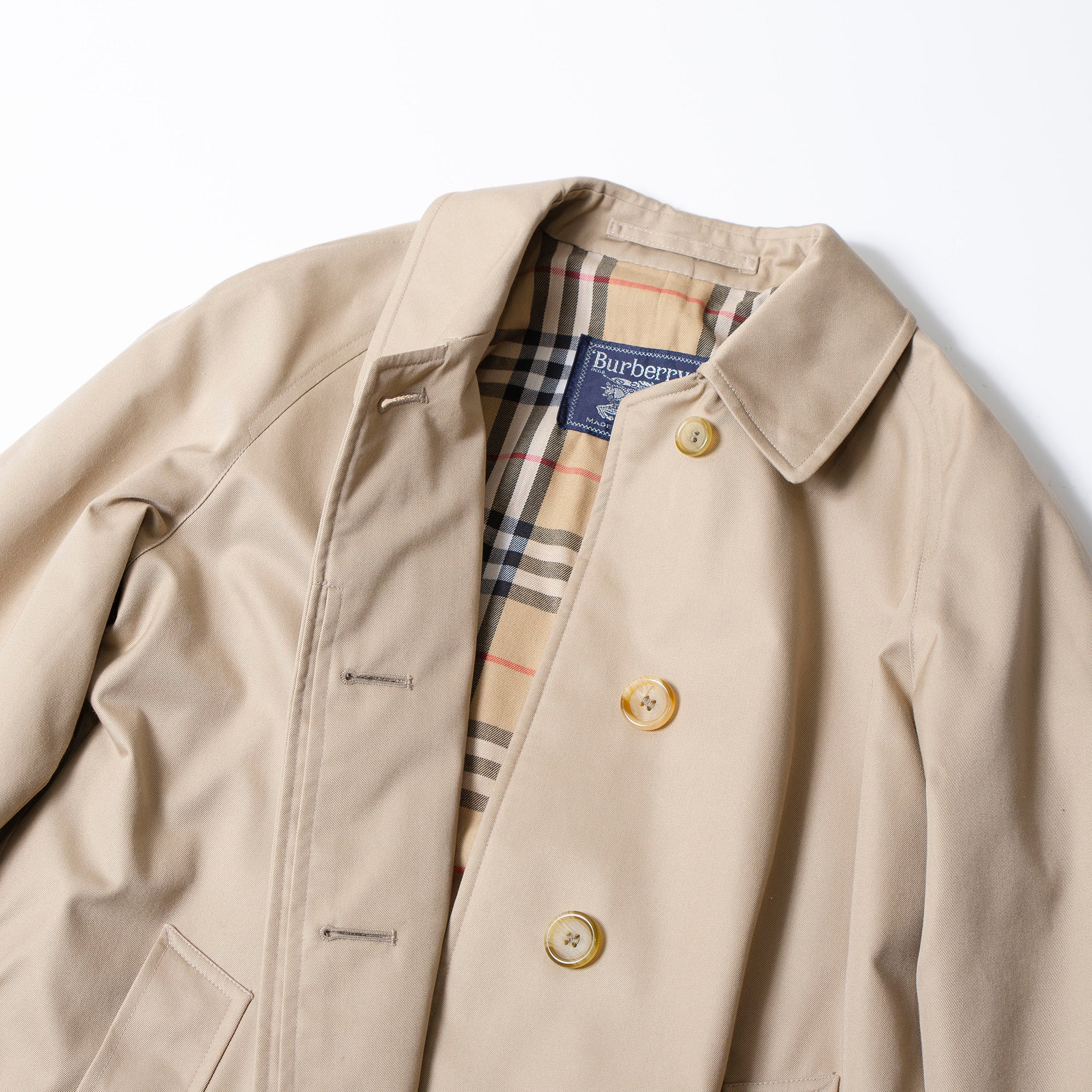 80s 英国製 バーバリー Burberrys ステンカラーコート ベージュ ノバチェック レディース トレンチコート バルマカーンコート
