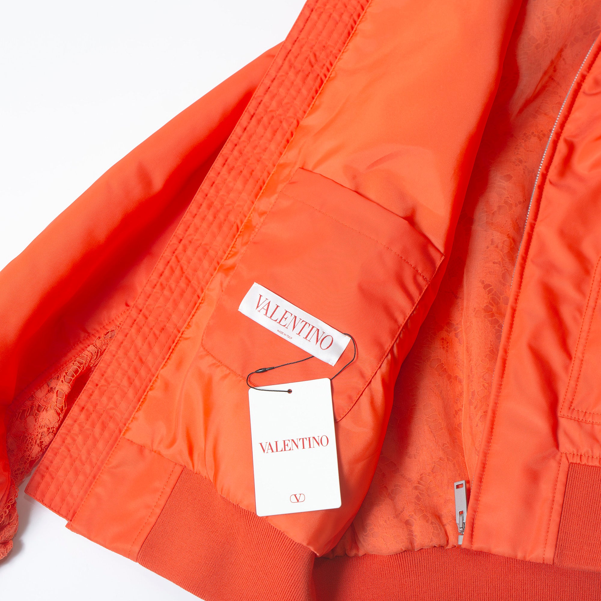 ヴァレンティノ VALENTINO レース切り替え ボンバージャケット オレンジ レディース 44 ◆タグ付き未使用品◆ フライトジャケット MA-1