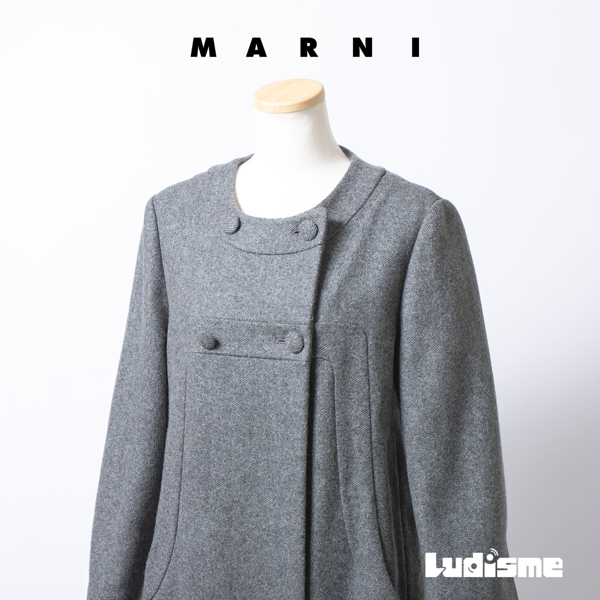 マルニ MARNI ノーカラーロングコート イタリア製 ウール グレー 