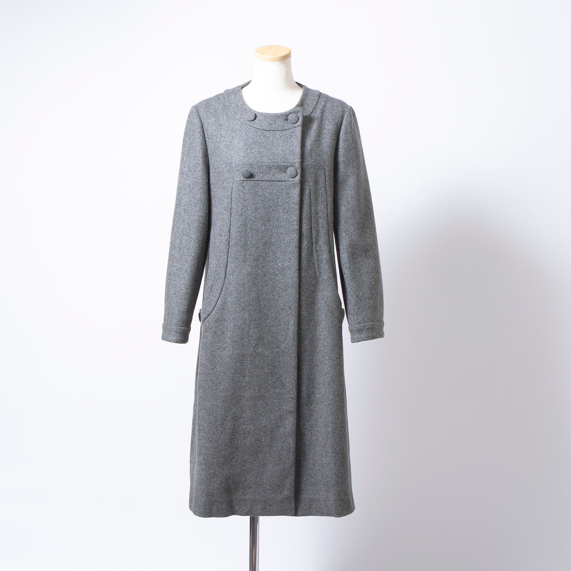 マルニ MARNI ノーカラー ロングコート グレー レディース 42 ウール イタリア製 ミニマル ロング丈 アウター ウールコート