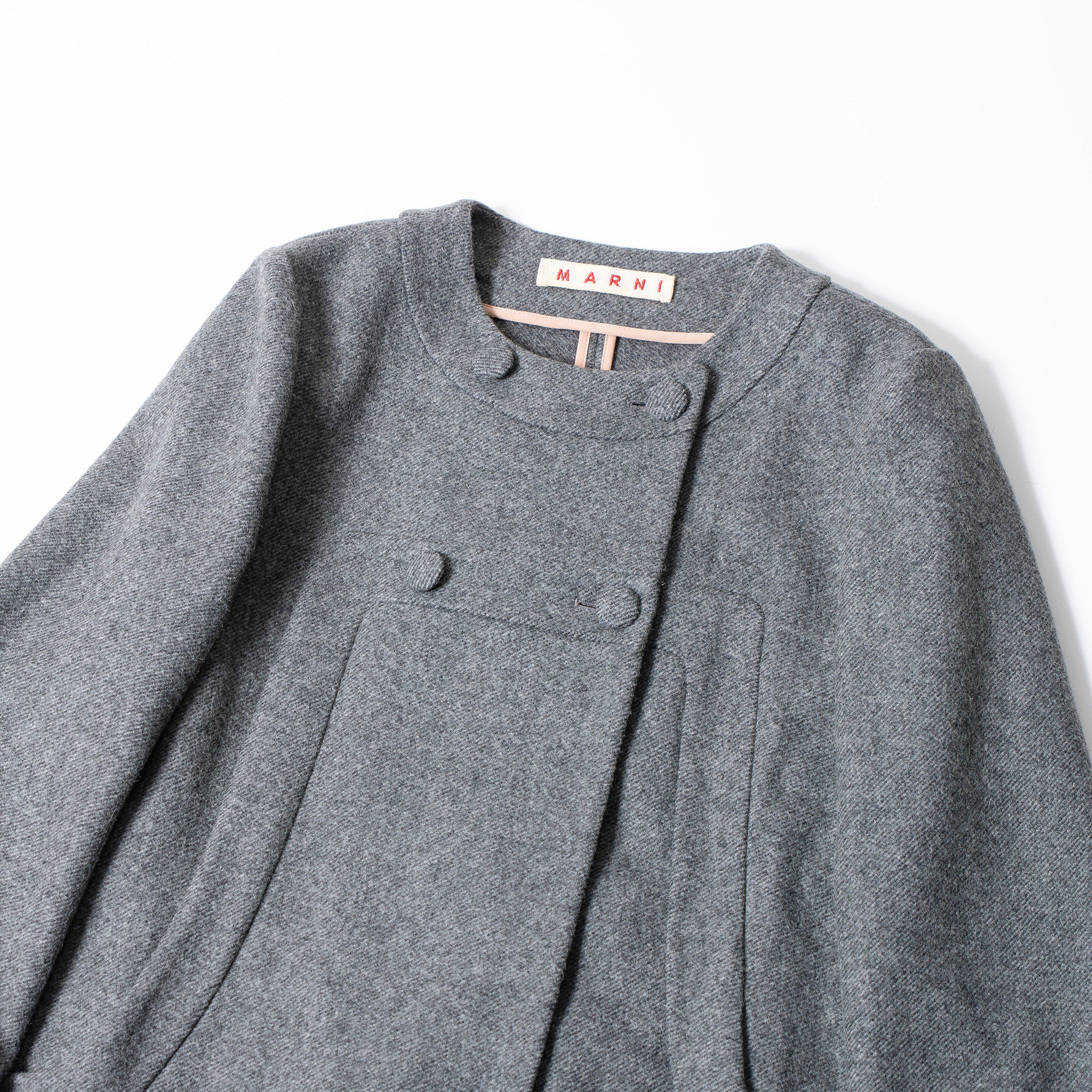 マルニ MARNI ノーカラー ロングコート グレー レディース 42 ウール イタリア製 ミニマル ロング丈 アウター ウールコート