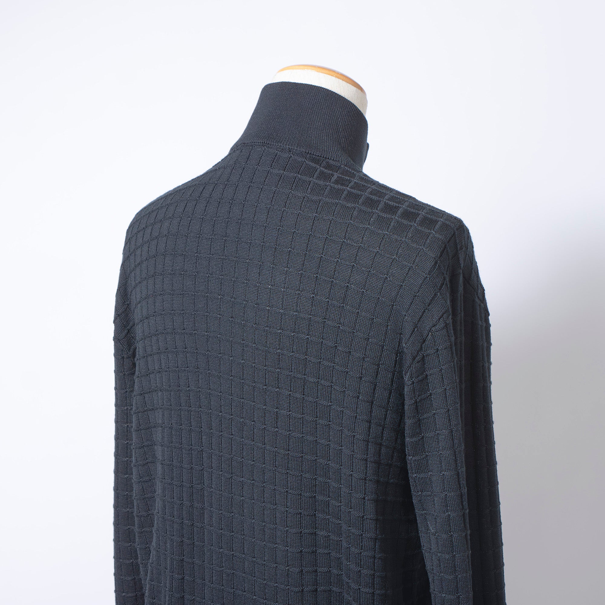 エンポリオアルマーニ EMPORIO ARMANI ドライバーズニット ジップアップ ブラック メンズ L ワッフル編み トップス セーター ハイネック