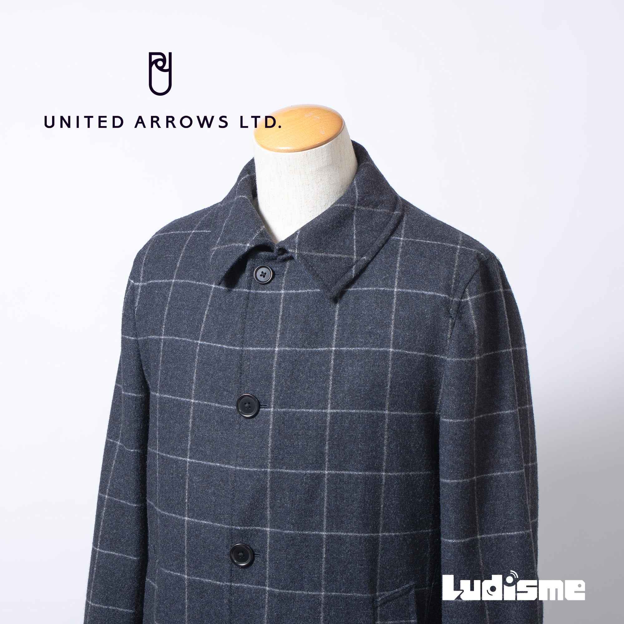 ユナイテッドアローズ ロロピアーナ Loro Piana STORM SYSTEM チェスターコート グラフチェック ライナー付 グレー メンズ L ロングコート