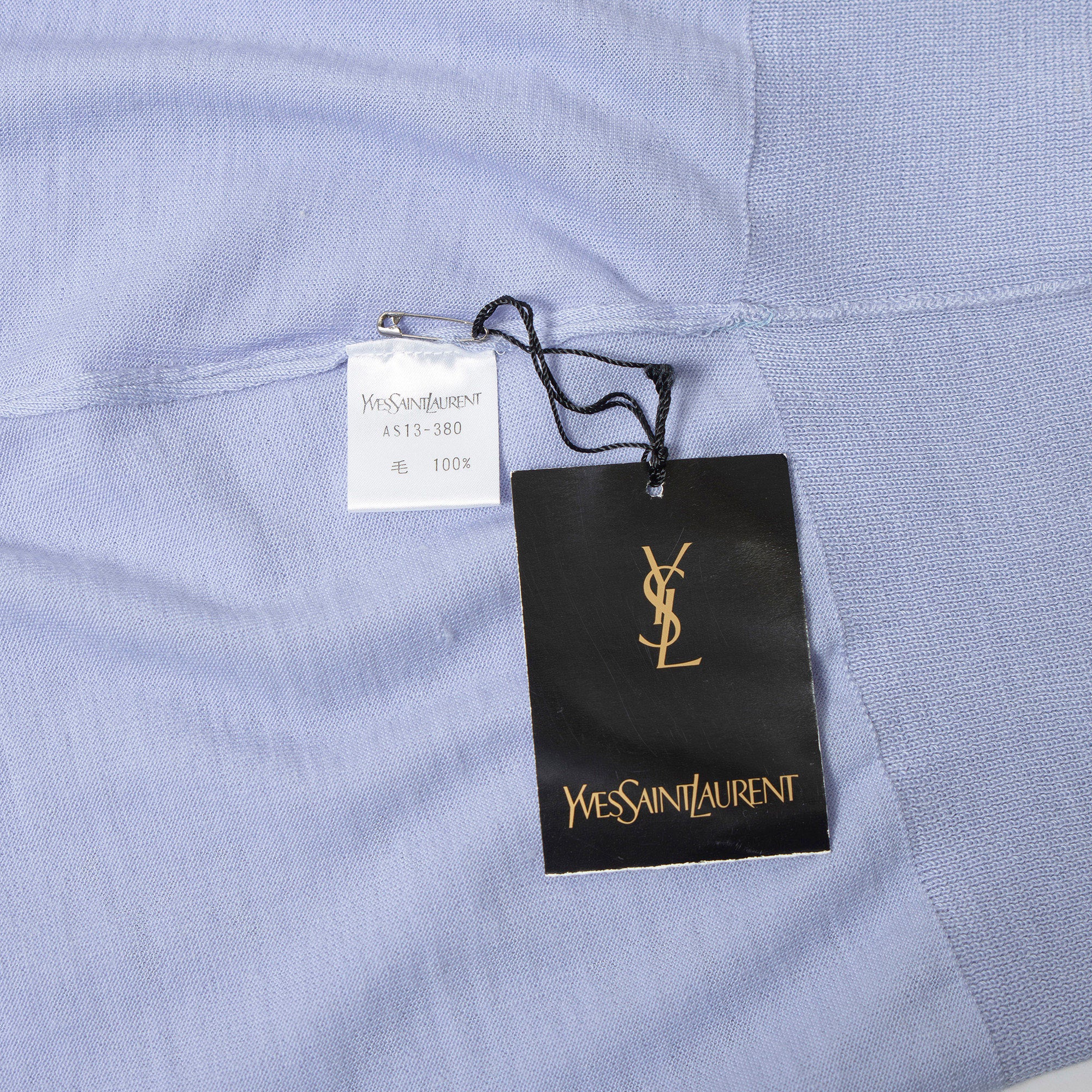 サンローラン Yves Saint Laurent Vネック ニットセーター ブルー系 ユニセックス メンズ レディース ウール100 トップス 日本製 ロゴ刺繍