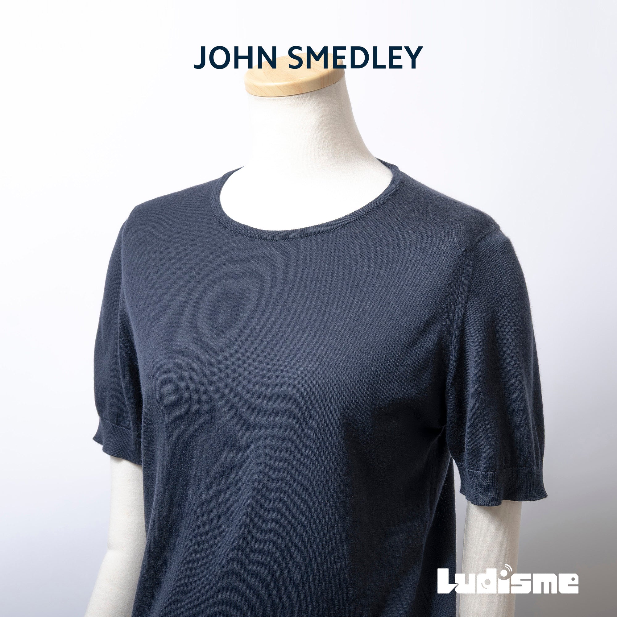 ジョンスメドレー JOHN SMEDLEY 半袖コットンニットプルオーバー ネイビー レディース M シーアイランドコットン 英国 ニットTシャツ 春夏